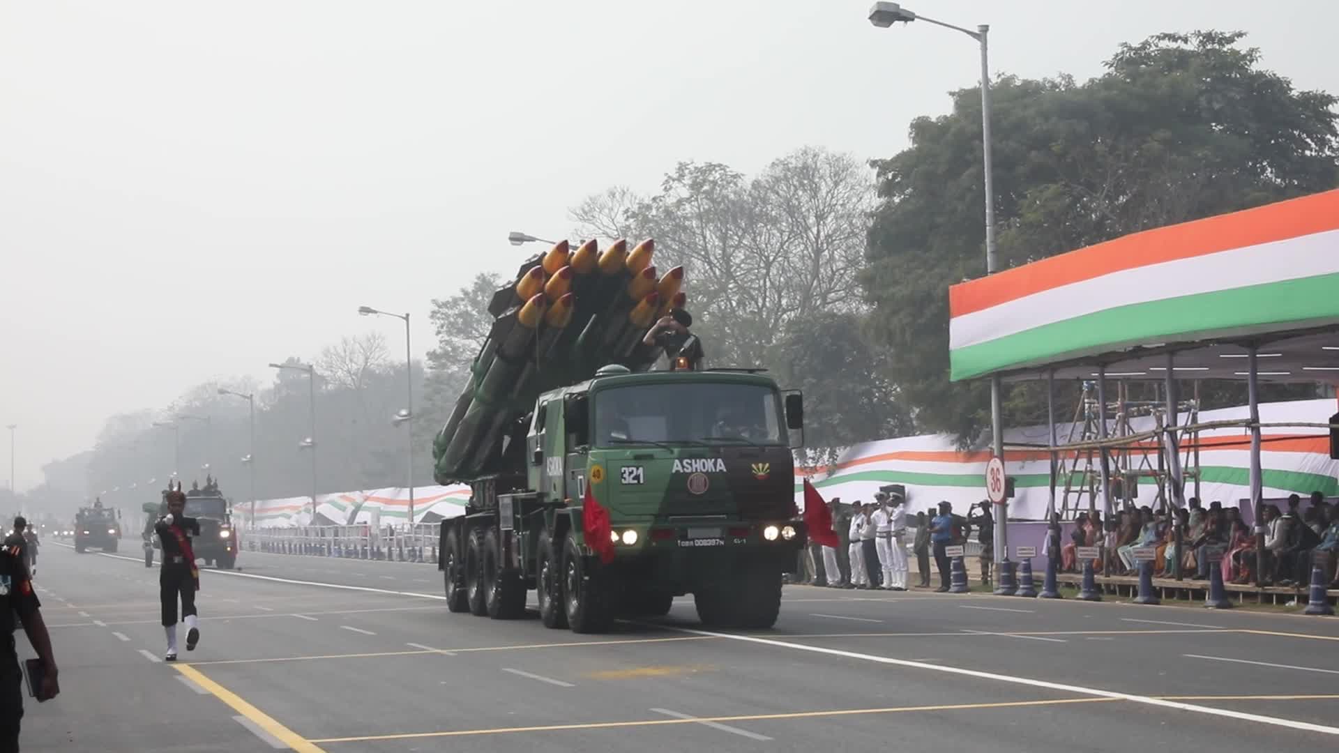 Indian soldiers march during a full dress rehearsal for the upcoming Republic Day parade in Kolkata,