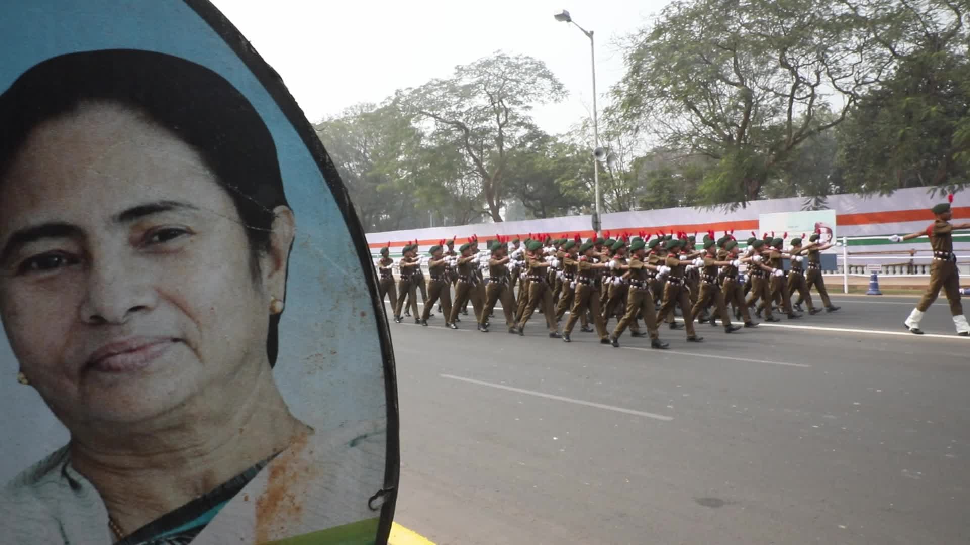 Indian soldiers march during a full dress rehearsal for the upcoming Republic Day parade in Kolkata,