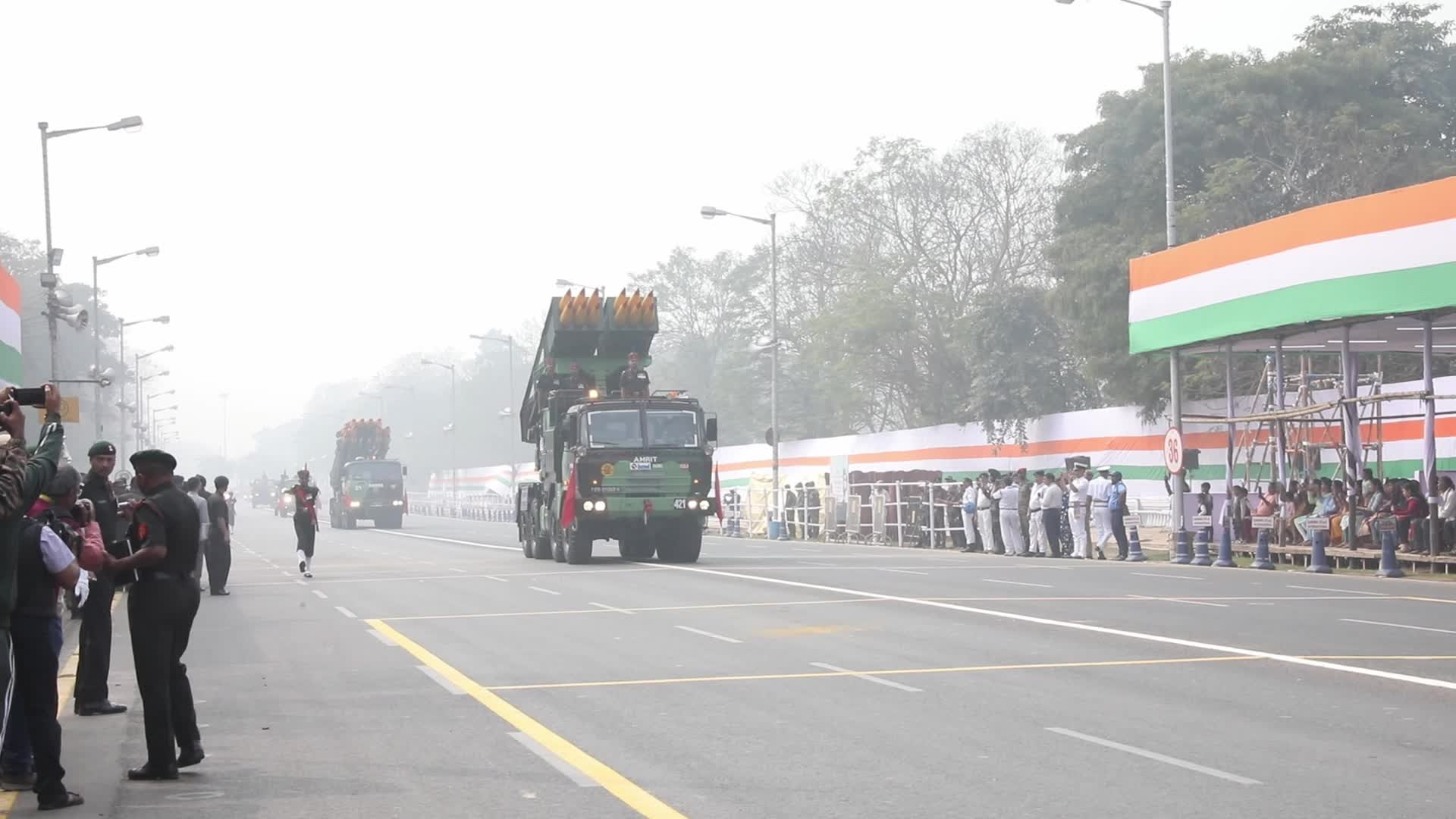 Indian soldiers march during a full dress rehearsal for the upcoming Republic Day parade in Kolkata,