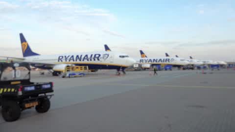Ryanair airplanes at Stansted Airport London