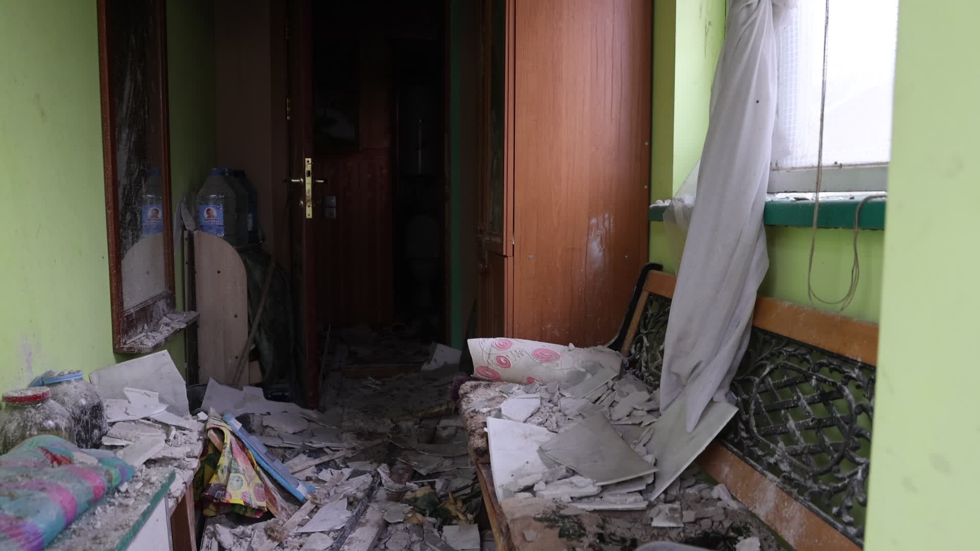 russian drone strike to a private building in Kharkiv, Ukraine