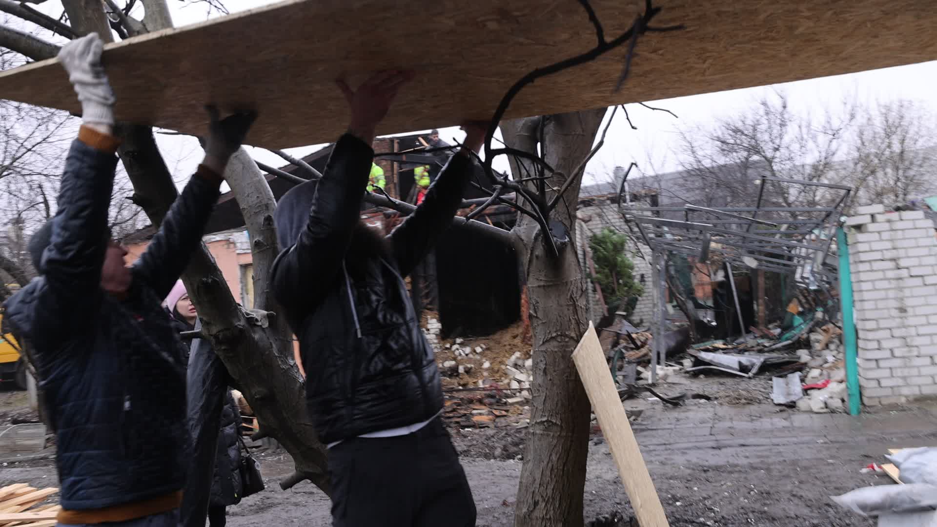 russian drone strike to a private building in Kharkiv, Ukraine