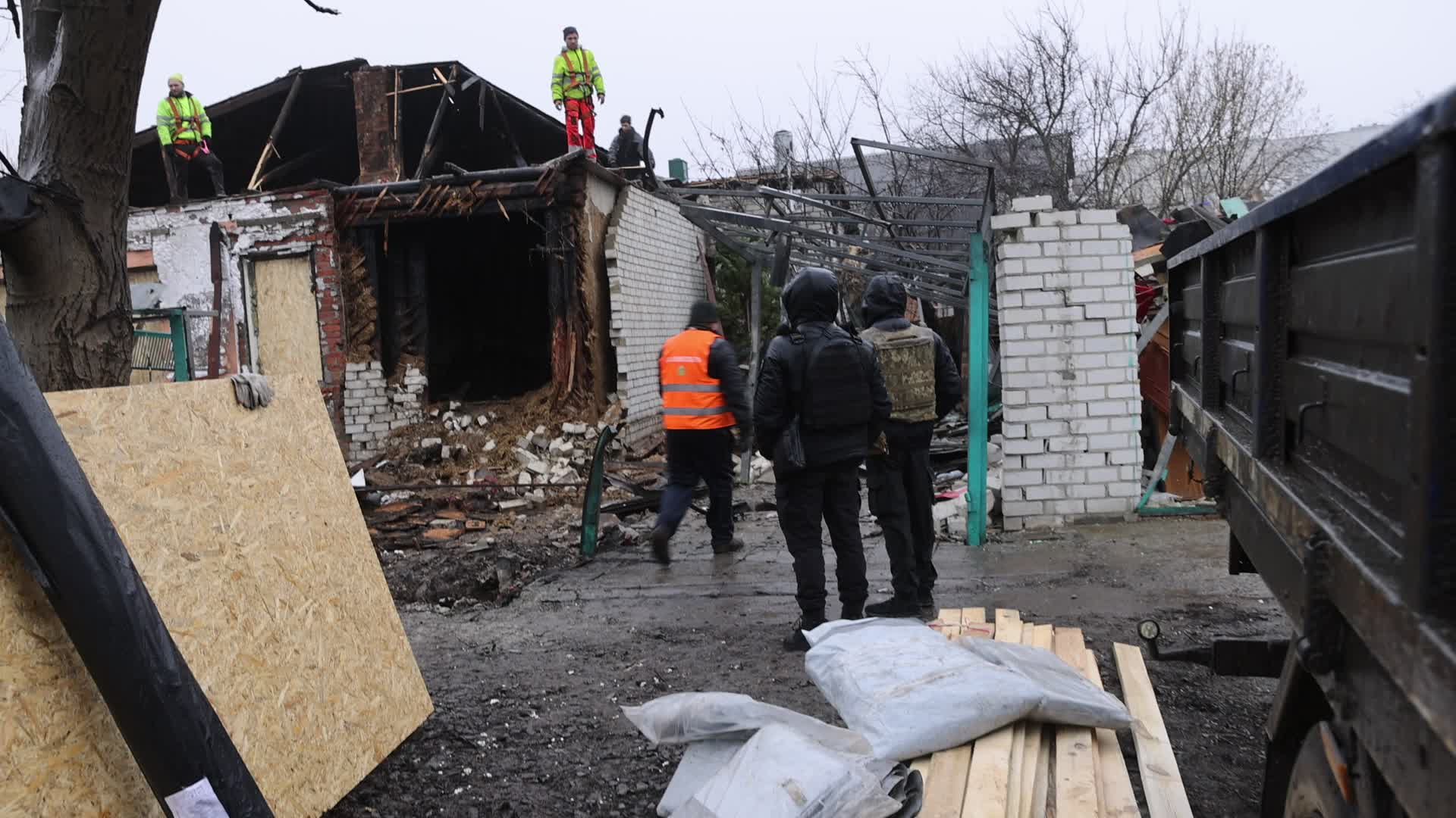 russian drone strike to a private building in Kharkiv, Ukraine