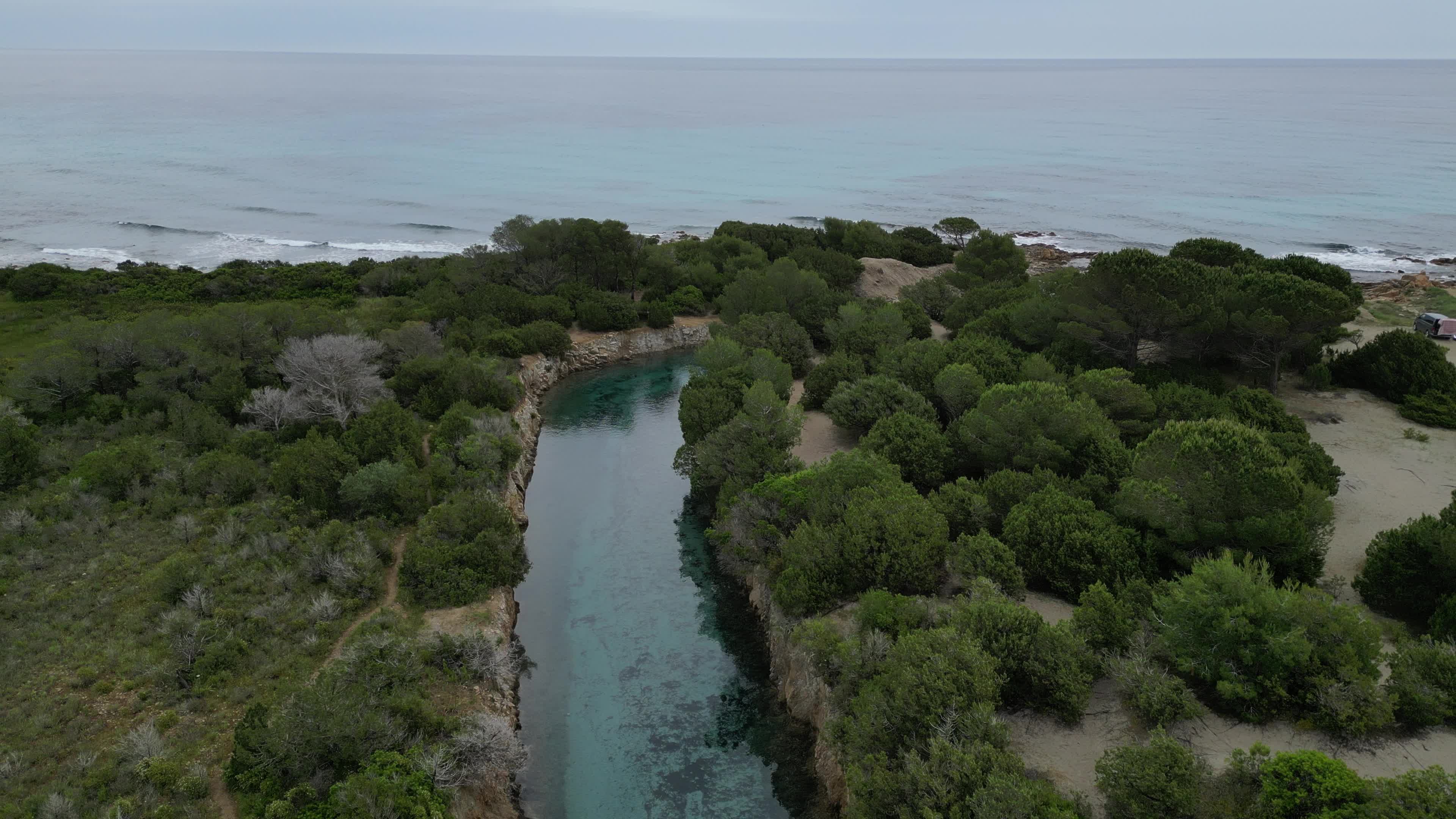 Drone view of the Canale Stagno di Sa Curcurica, Sardegna