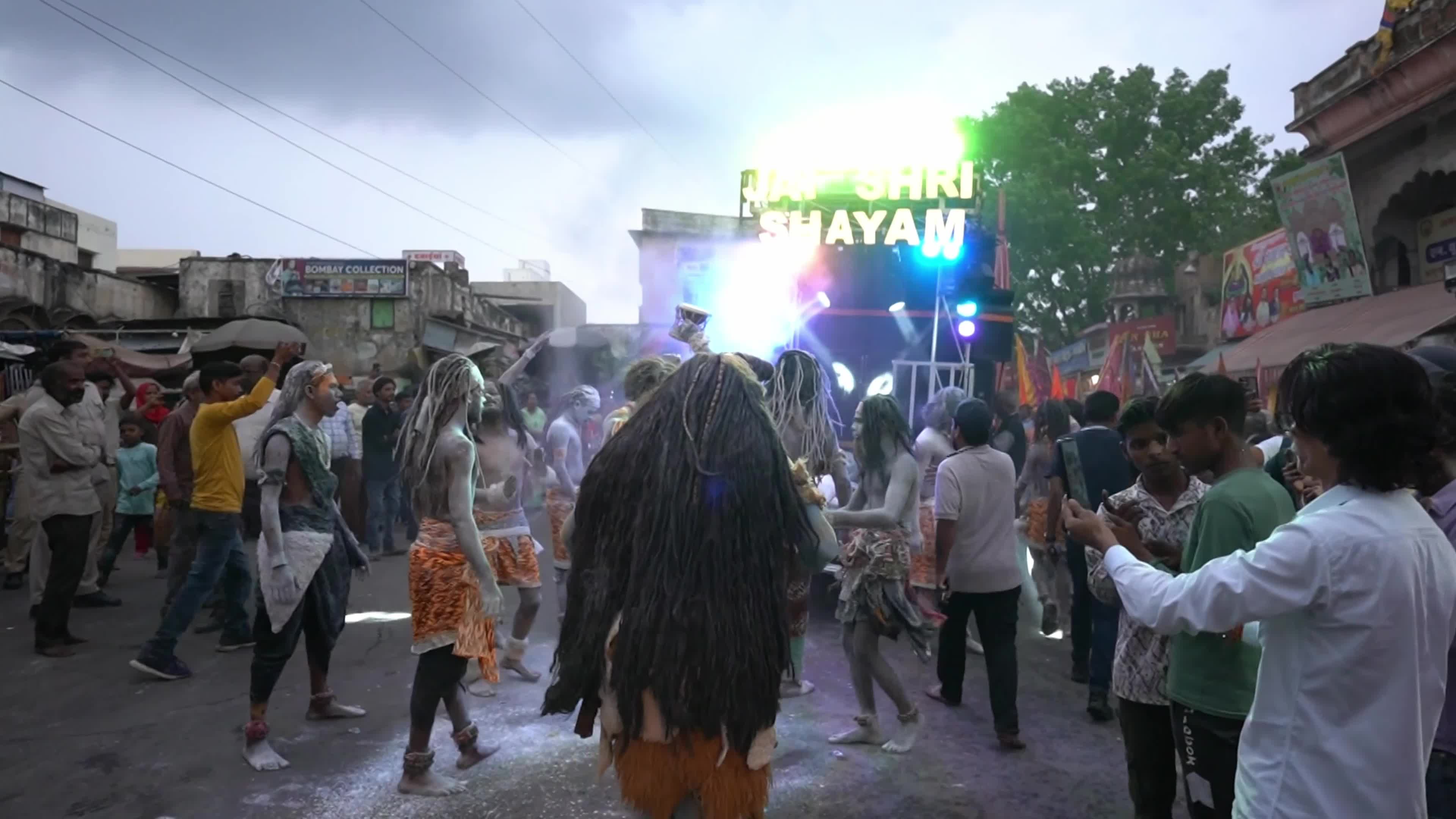 Indian devotees Performs during religious procession of Shyam Baba festival celebration in Ajmer