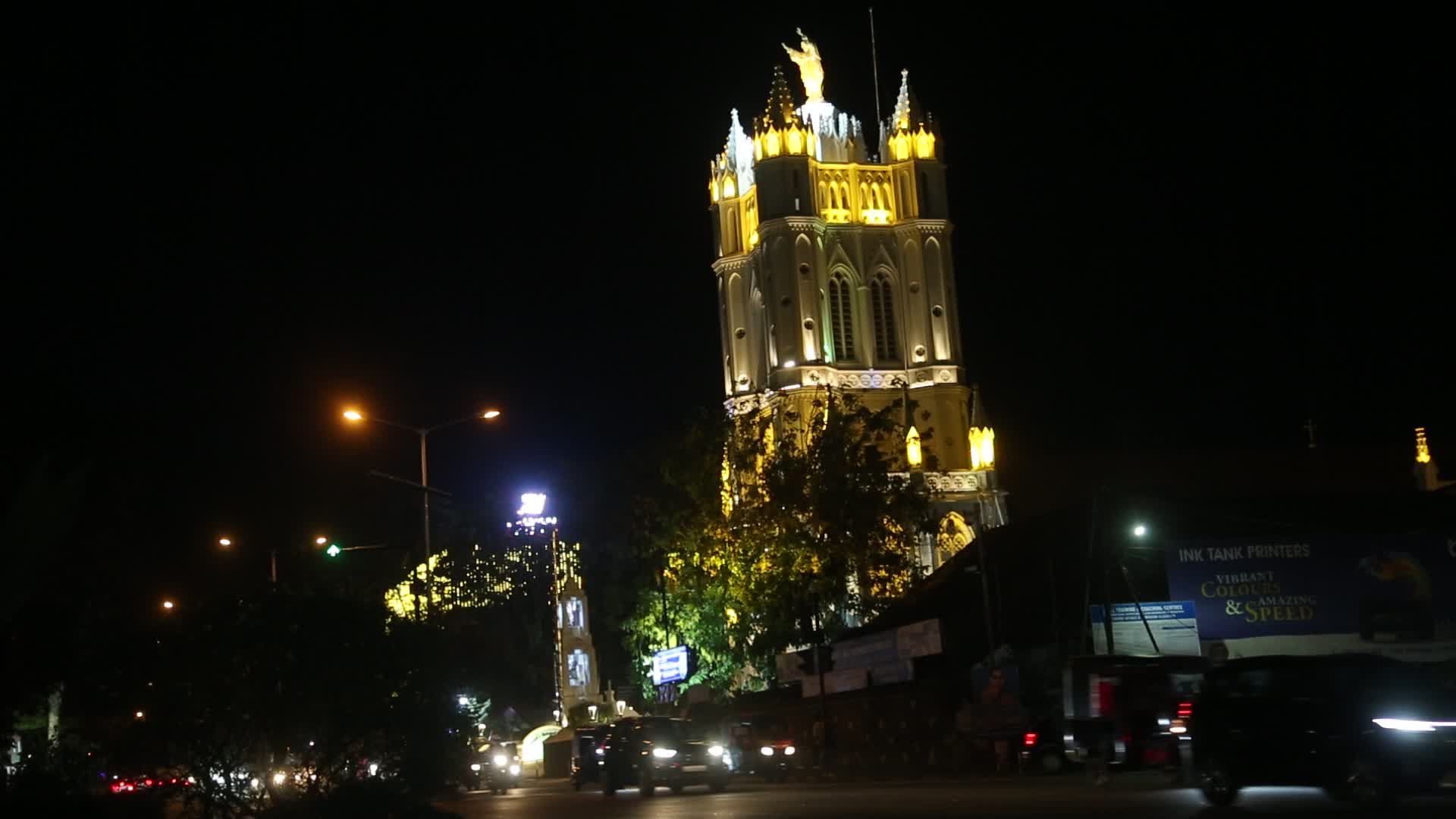 St. Joseph's Metropolitan Cathedral illuminated at night