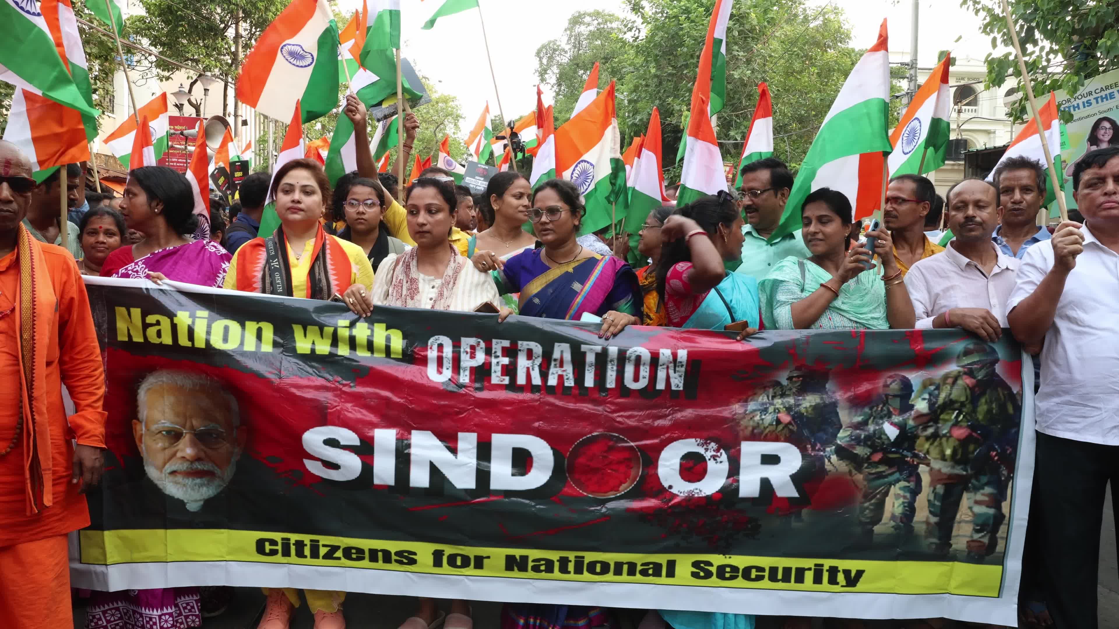 Tricolor Flag March To Highlight The Success Of Indian Military's "Operation Sindoor" In Kolkata, India
