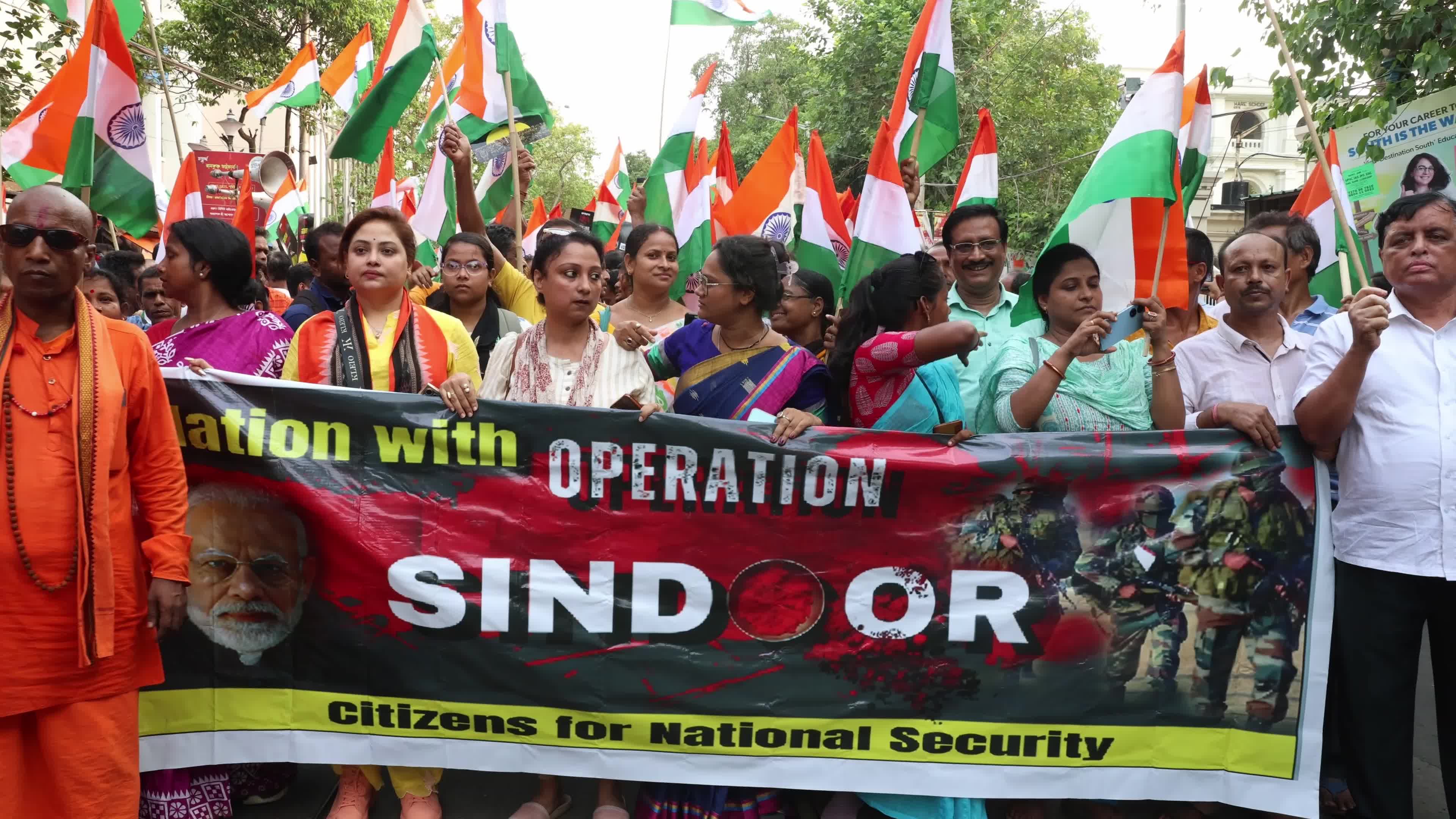 Tricolor Flag March To Highlight The Success Of Indian Military's "Operation Sindoor" In Kolkata, India