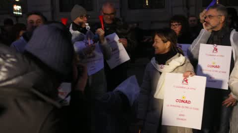 Protest of workers belonging to the Auchan/Conad group in Piazza della Scala in Milan