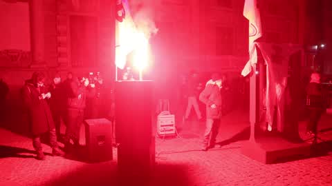 Protest of workers belonging to the Auchan/Conad group in Piazza della Scala in Milan