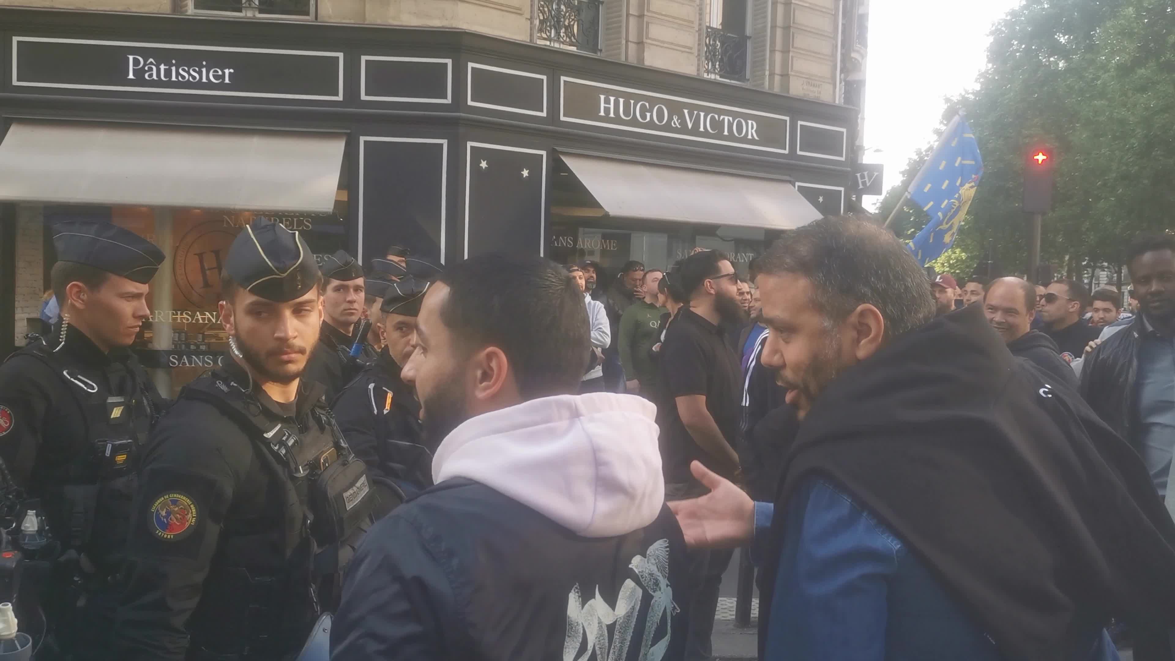Hundreds of French taxi drivers gather in the street of Paris and block the Avenue Raspail near the Ministry of Transport