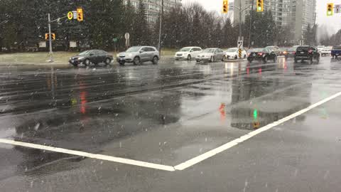 Wet snow covered the city of Toronto