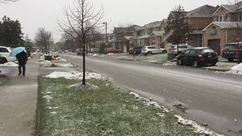 Wet snow covered the city of Toronto