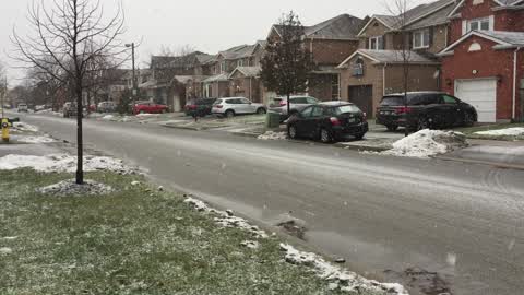 Wet snow covered the city of Toronto