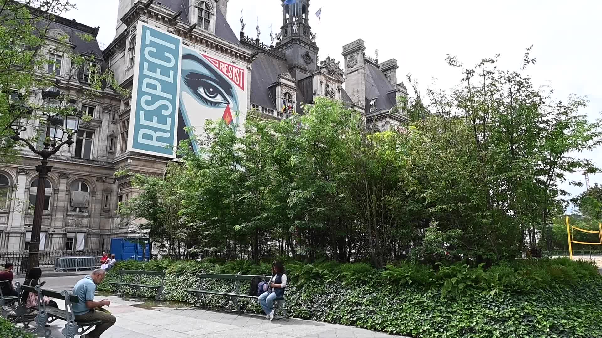 Urban forest on the forecourt of the Hotel de Ville in Paris