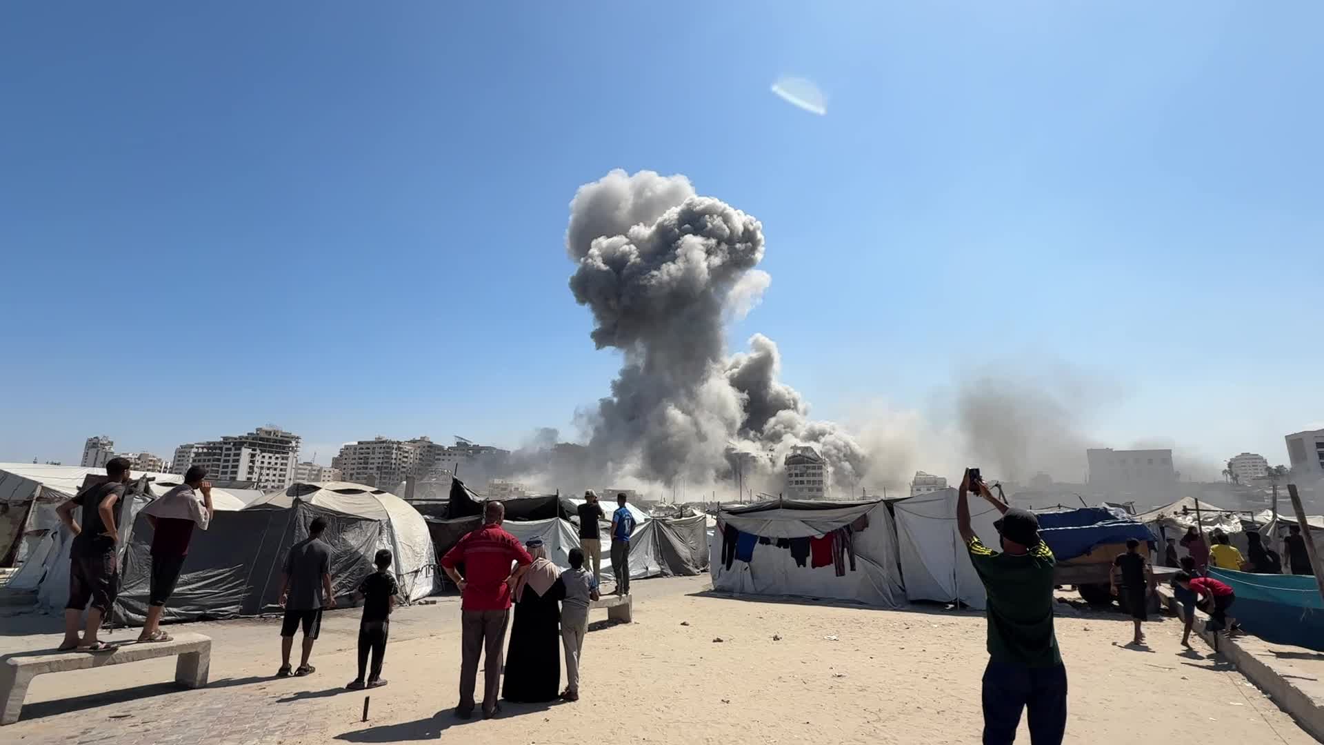 Smoke Rises Over Gaza City After Israeli Strikes on Tiba Tower