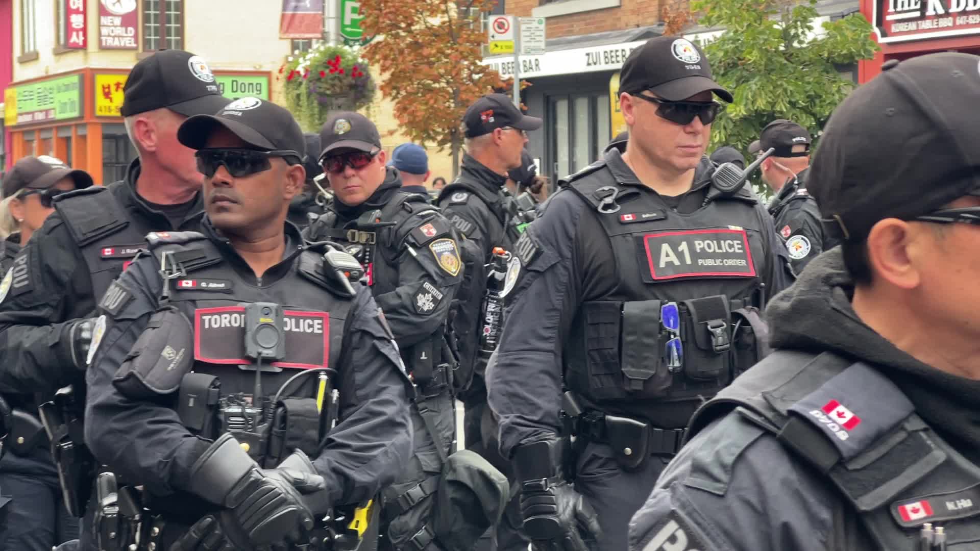 Anti-immigration rally and pro-immigration counter-demonstration in Toronto, Canada
