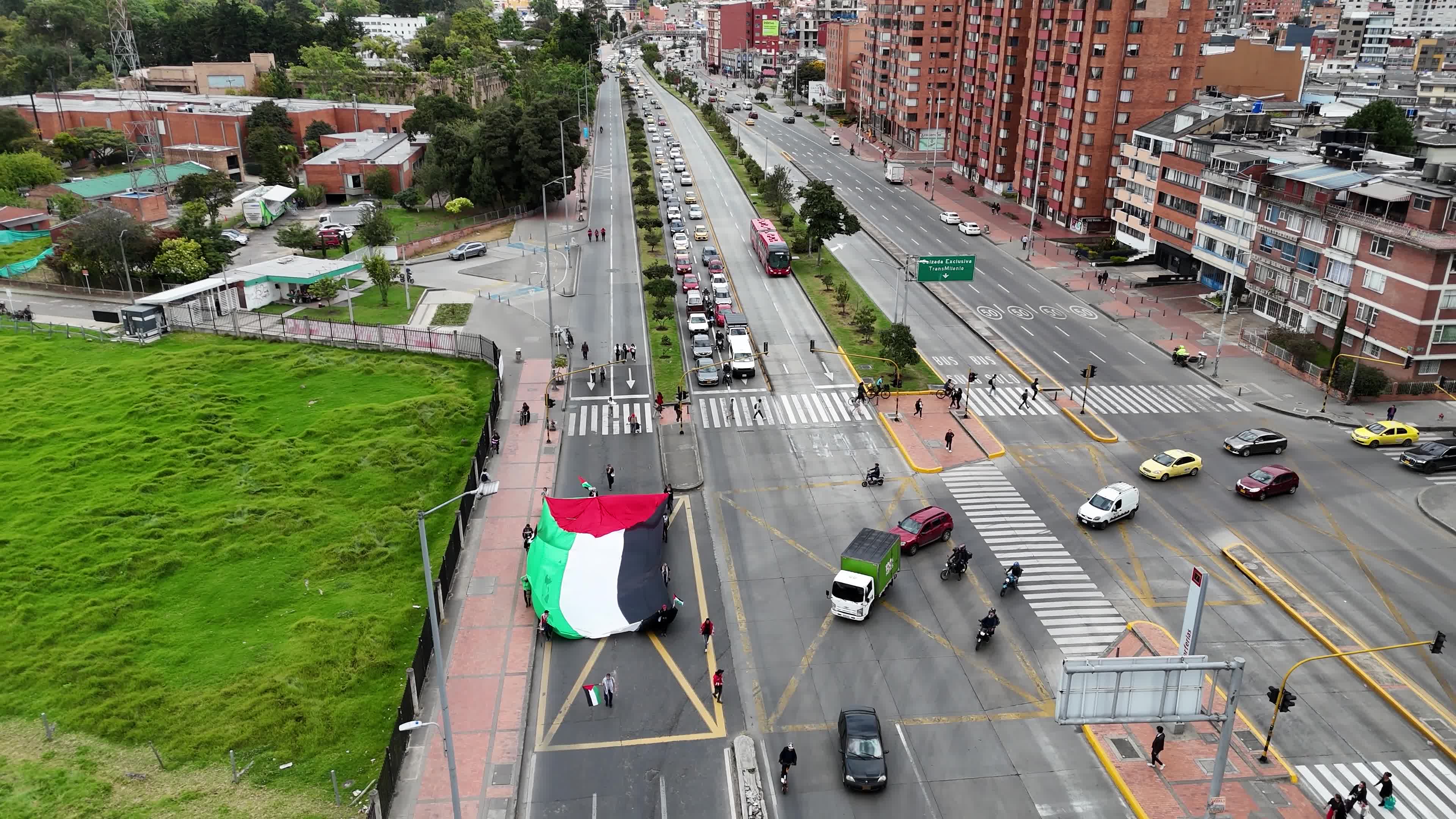 Pro-Palestine Demonstrators Carry Flag Across Bogota