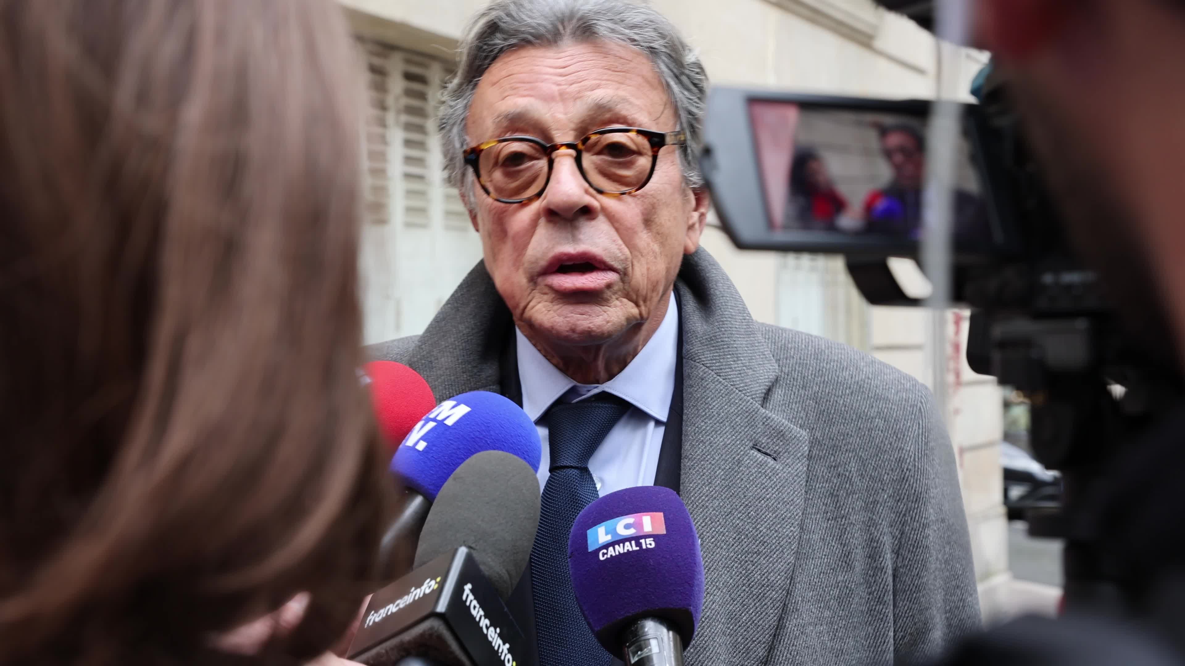 Jean-Michel Darrois , lawyer of the he former french president Nicolas Sarkozy speaks to the press in Paris