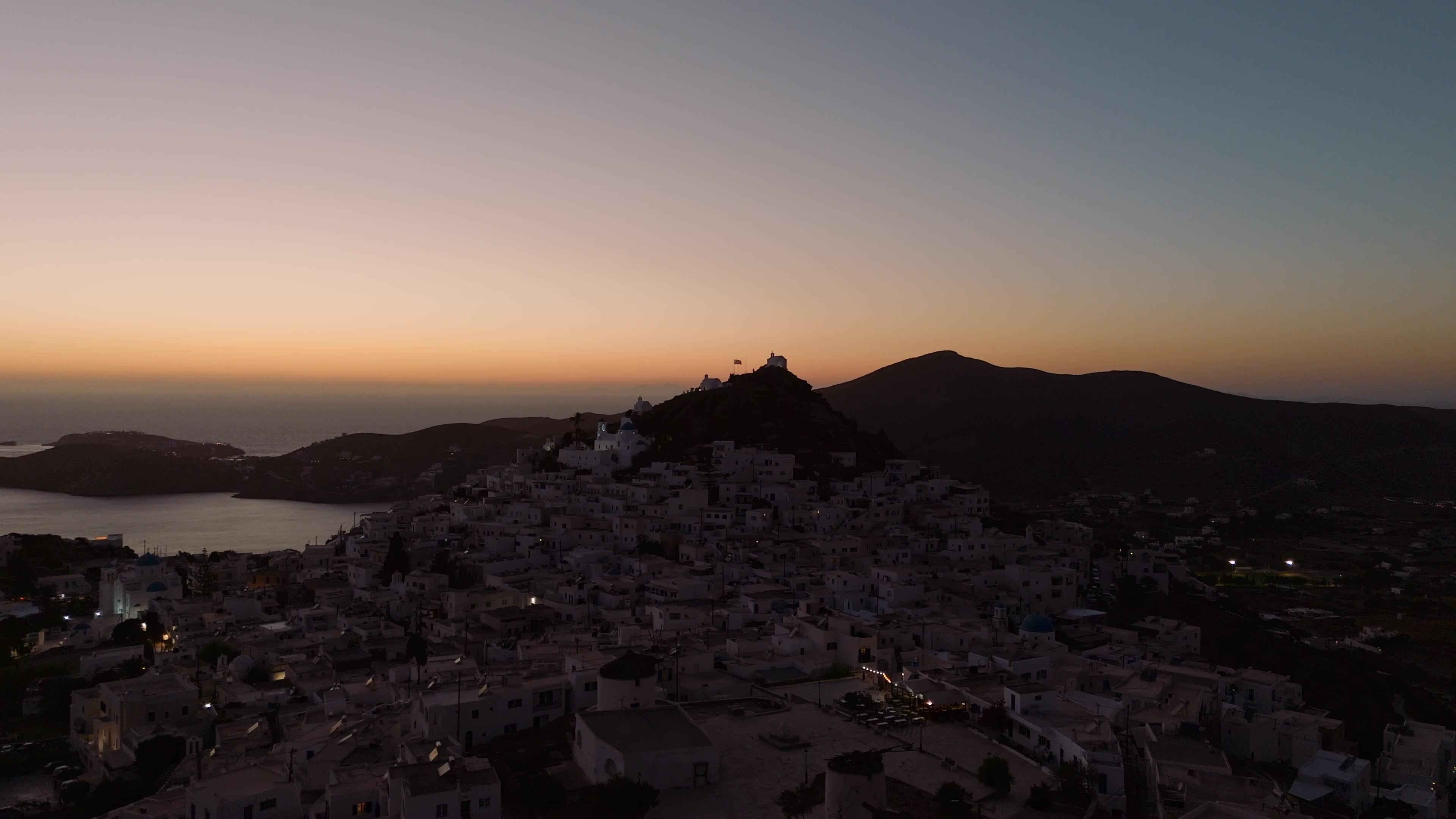 Aerial View Of Chora, Ios At Sunset