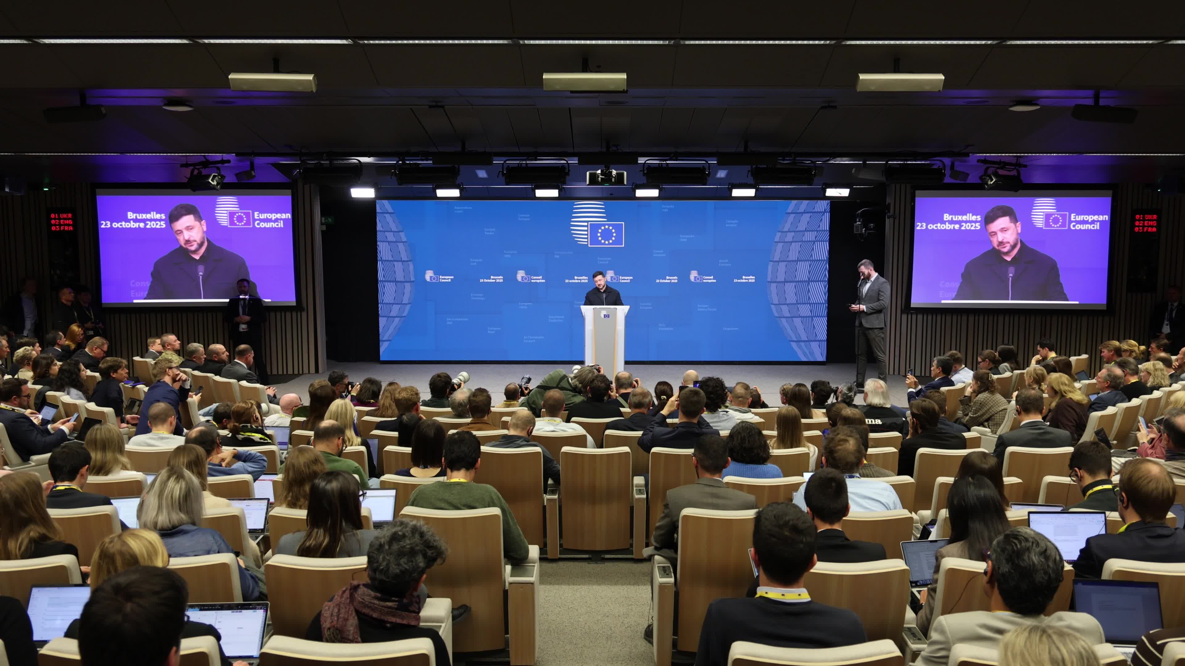 President of Ukraine Volodymyr Zelenskyy at the European Council in Brussels
