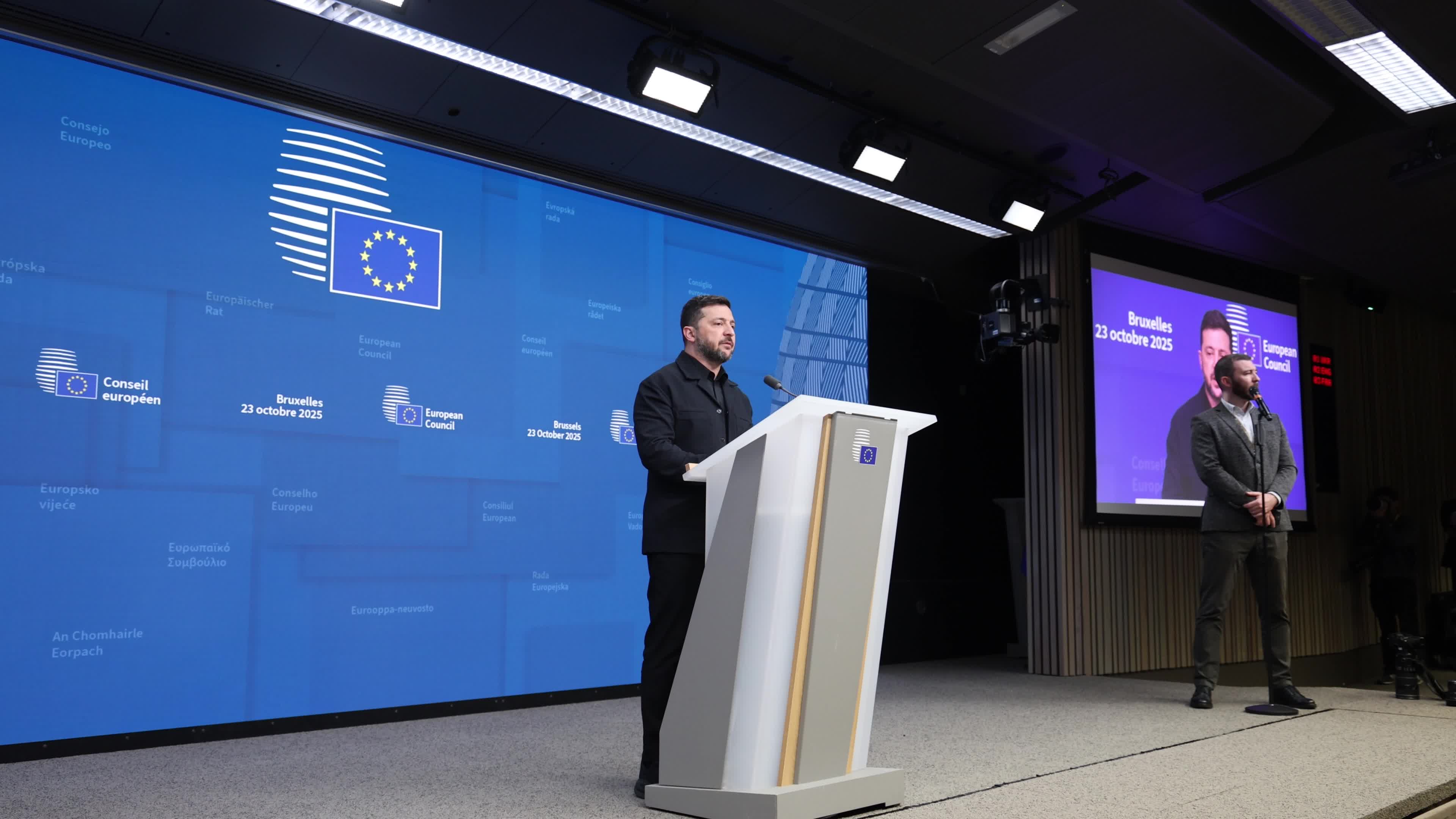 President of Ukraine Volodymyr Zelenskyy at the European Council in Brussels