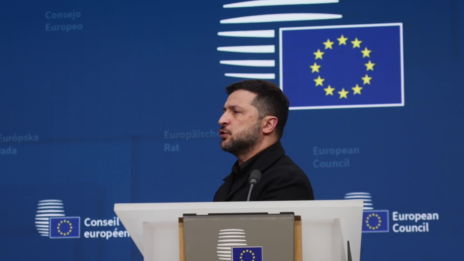 President of Ukraine Volodymyr Zelenskyy at the European Council in Brussels