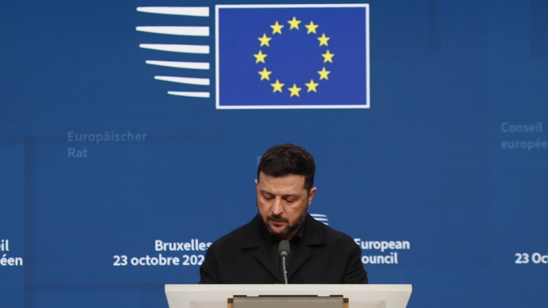 President of Ukraine Volodymyr Zelenskyy at the European Council in Brussels