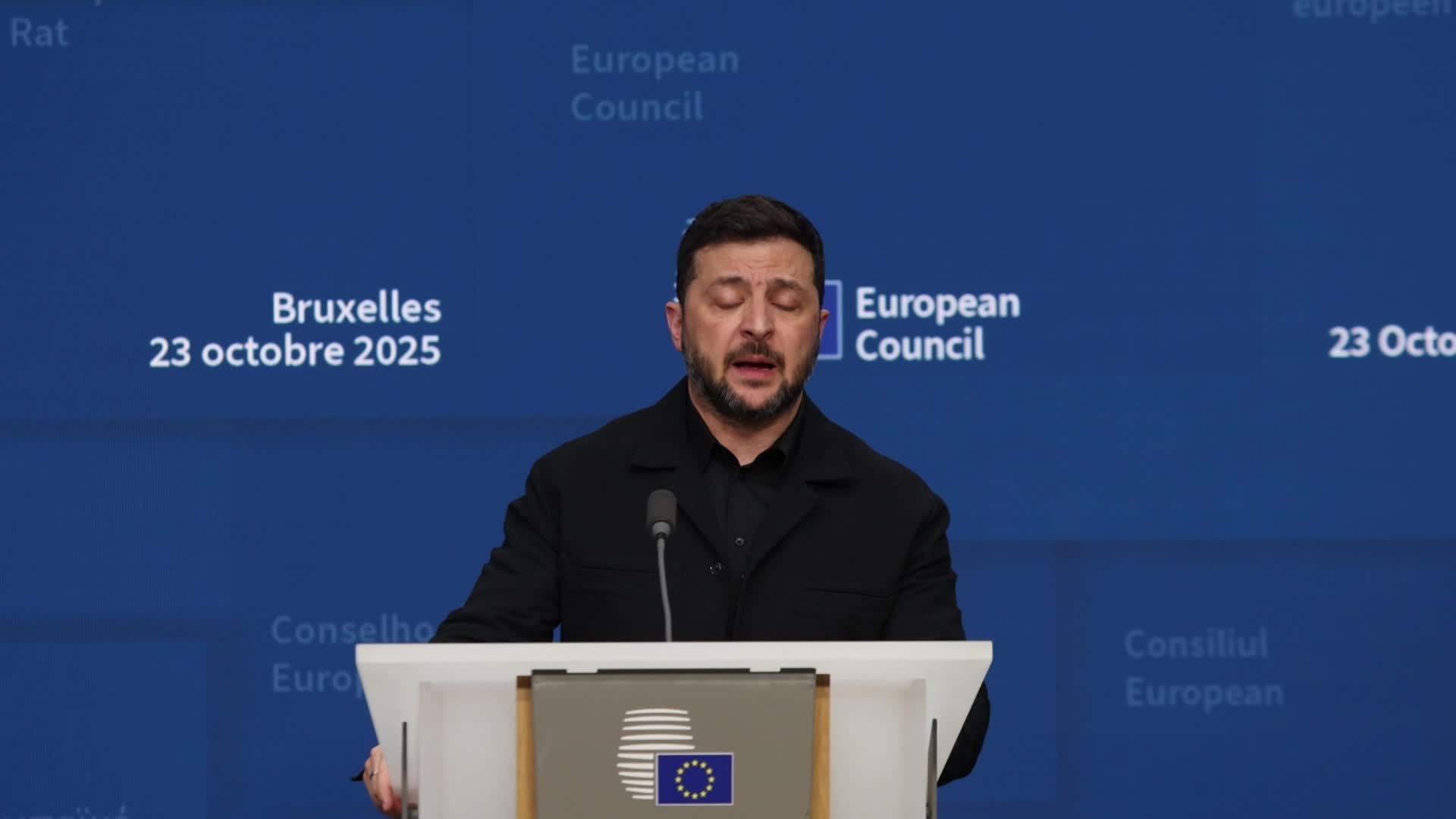 President of Ukraine Volodymyr Zelenskyy at the European Council in Brussels
