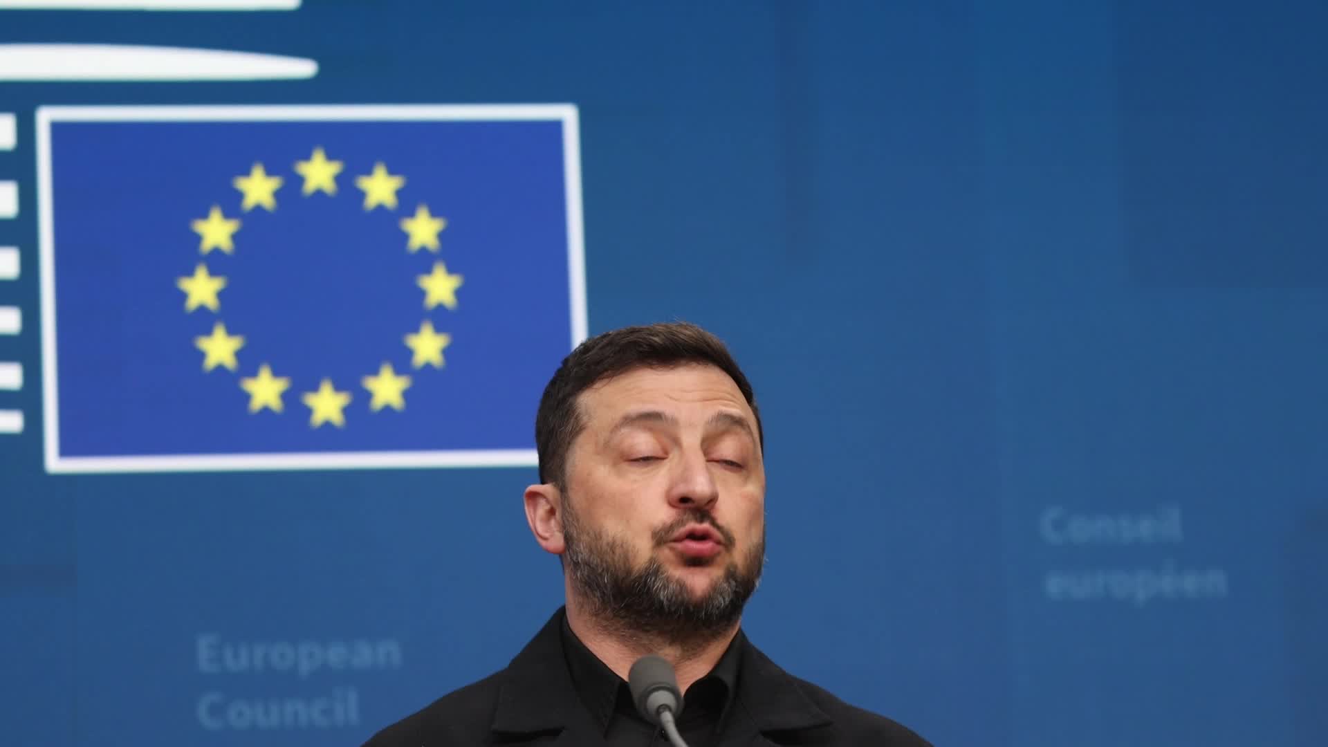 President of Ukraine Volodymyr Zelenskyy at the European Council in Brussels