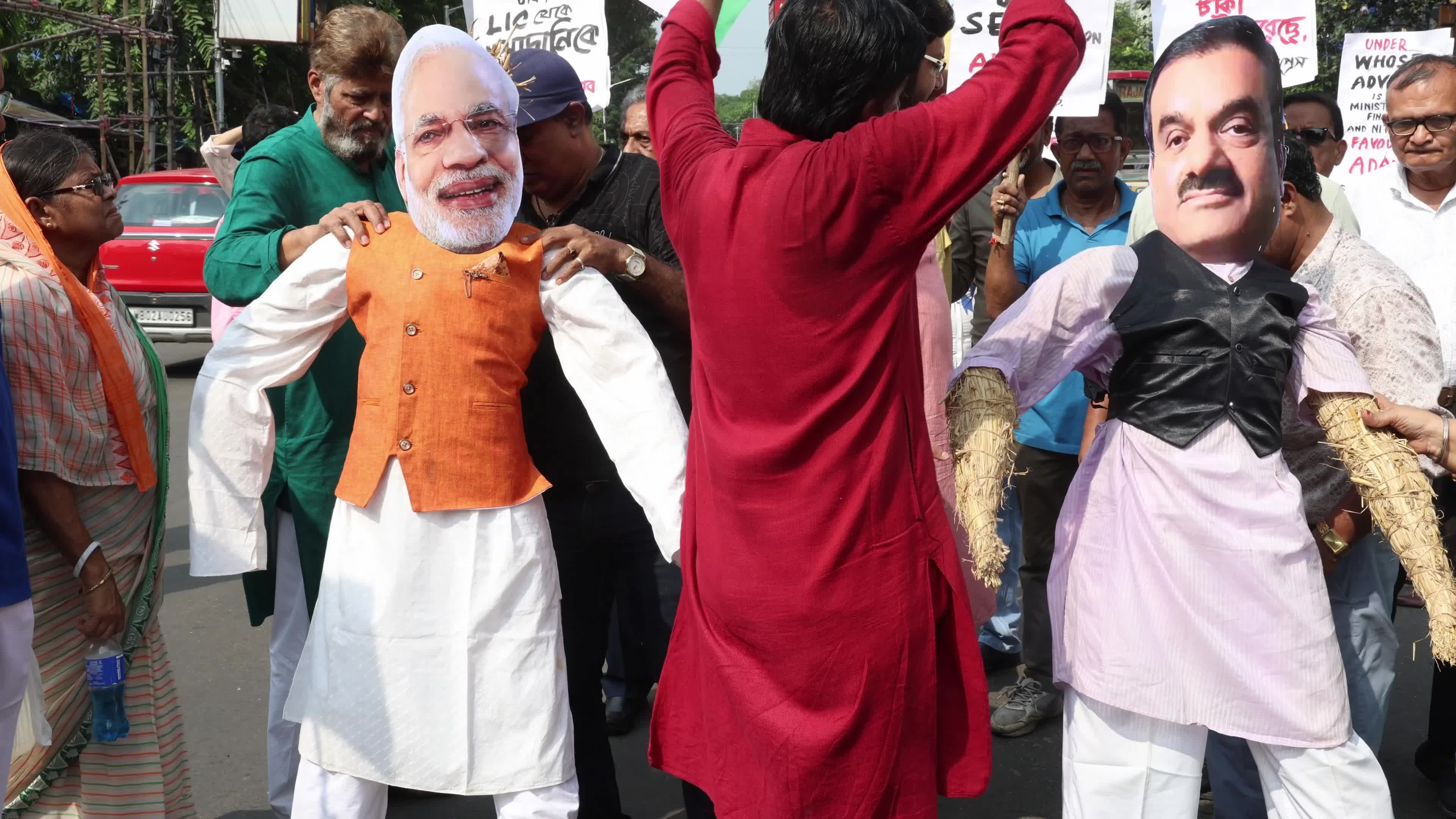 Protest Against Adani & PM Modi For LIC News In Kolkata, India