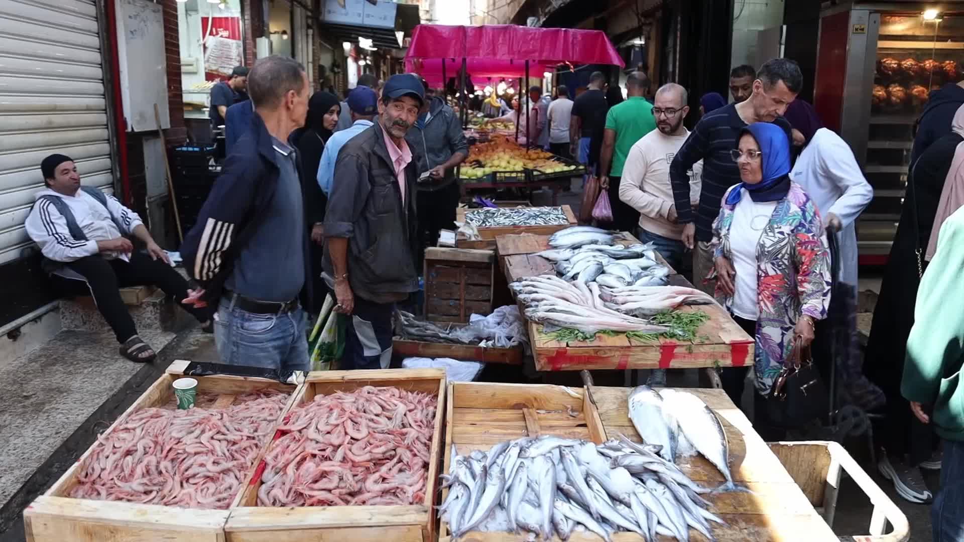 Fruit and vegetable market at the Bastille in the old city of Oran, Algeria