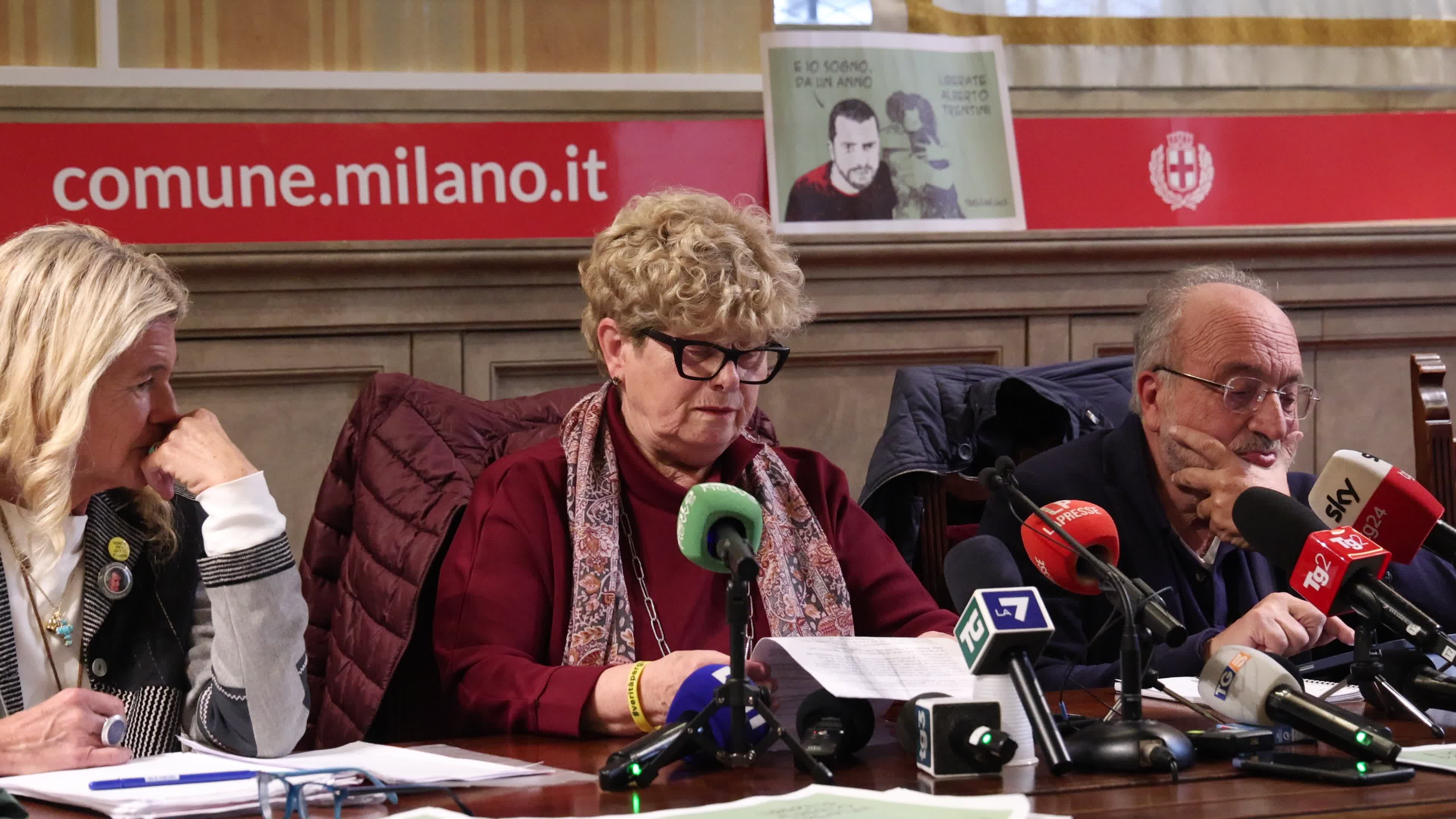 The press conference to demand the release of Alberto Trentini, an Italian aid worker detained for a year without charges in a Venezuelan prison in Milan
