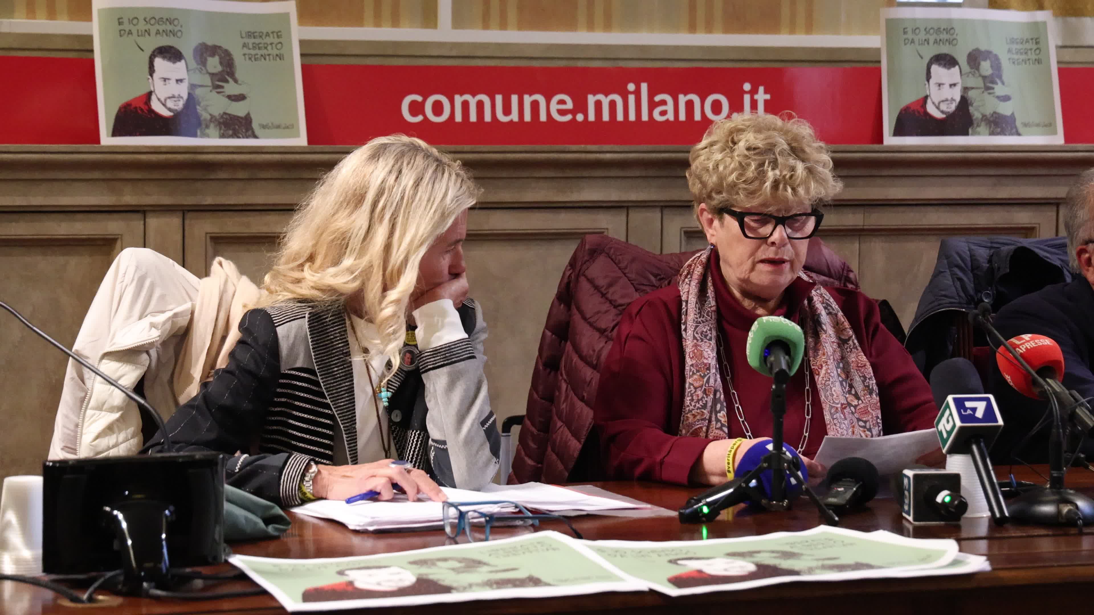 The press conference to demand the release of Alberto Trentini, an Italian aid worker detained for a year without charges in a Venezuelan prison in Milan