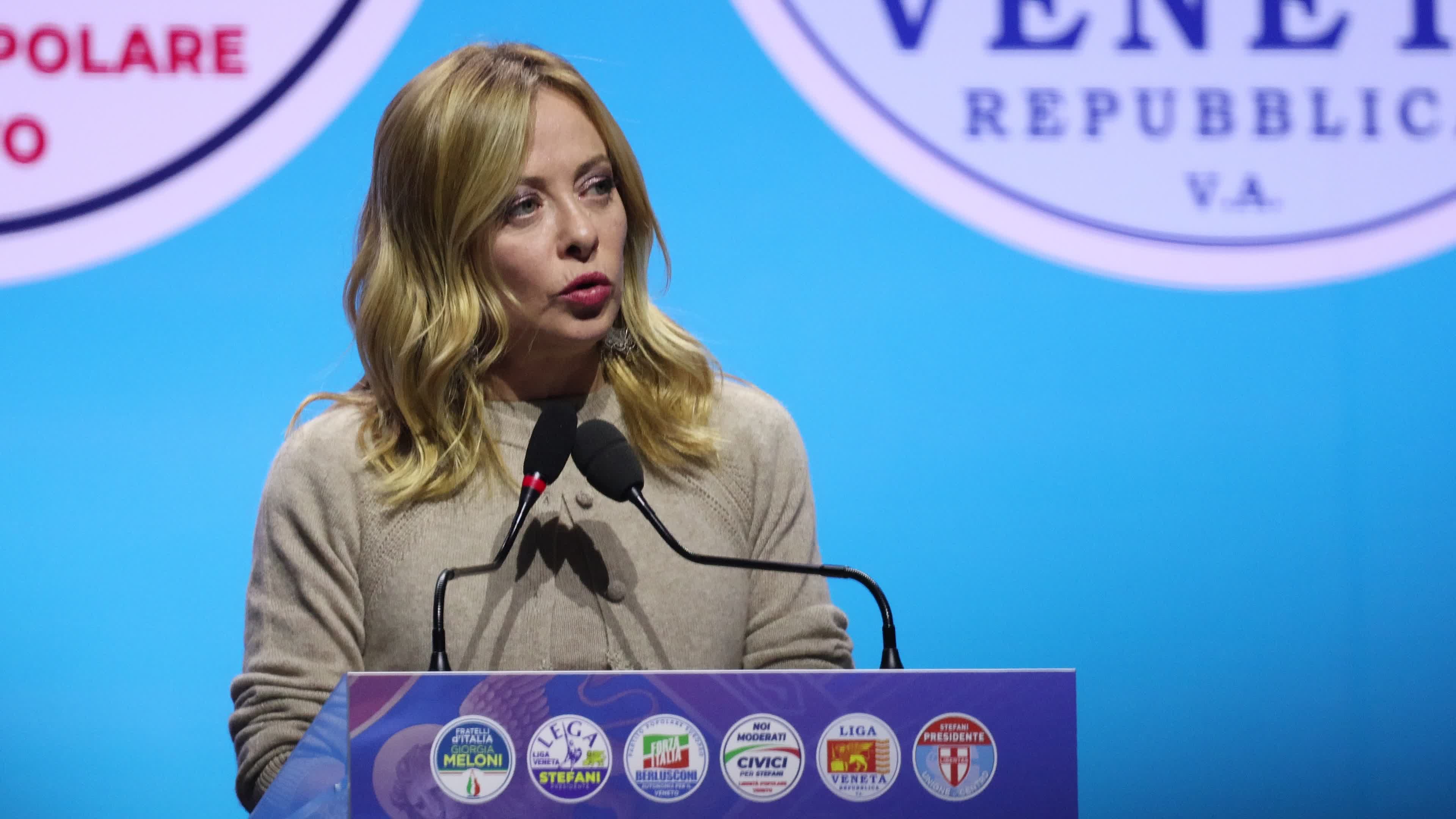 The closing event of the center-right coalition's campaign for the Veneto regional elections in support of Alberto Stefani at the Gran Teatro Geox in Padova