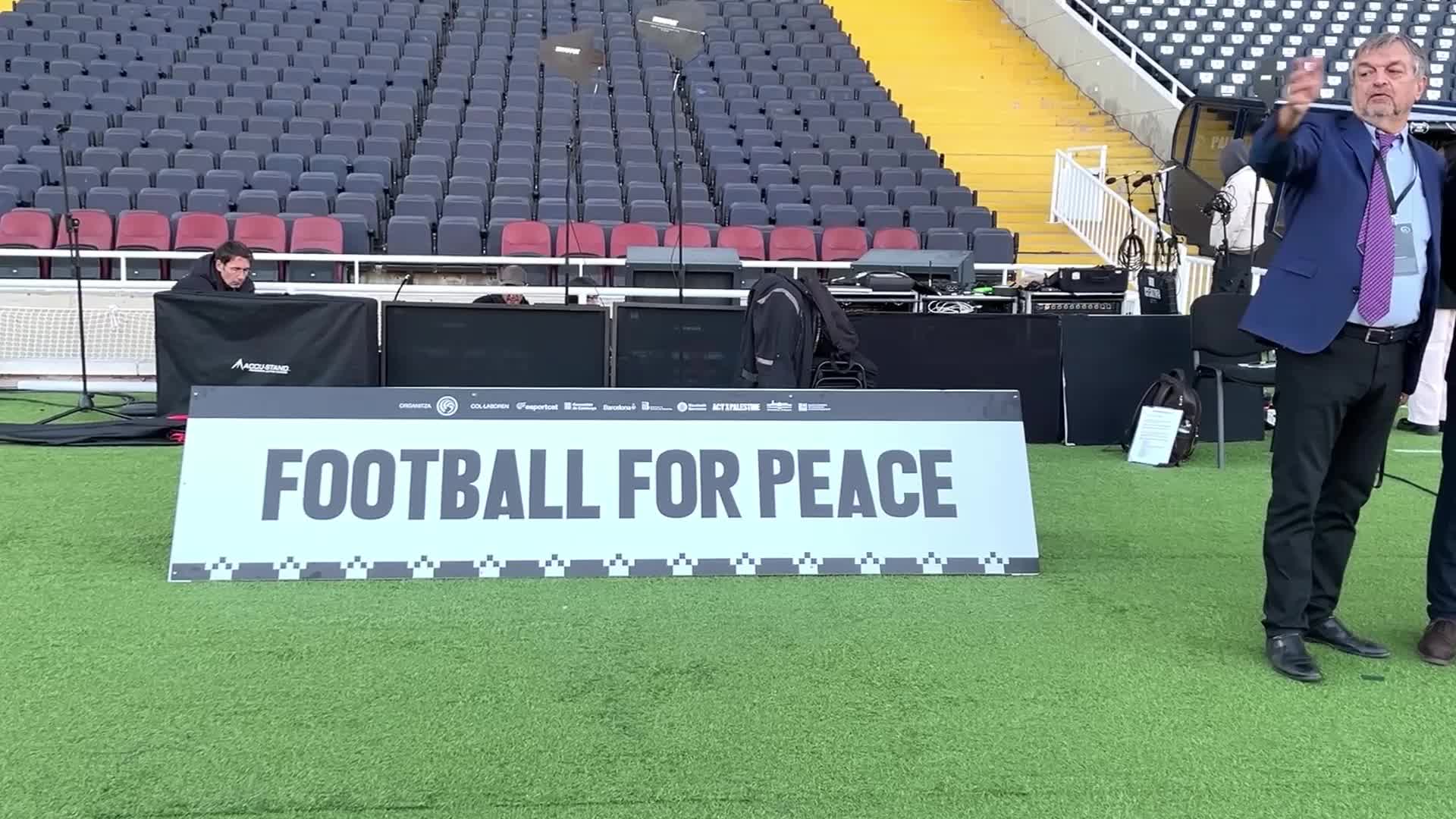 Jibril Rajoub, President of the Palestinian Football Federation, at the Lluis Companys Stadium in Barcelona