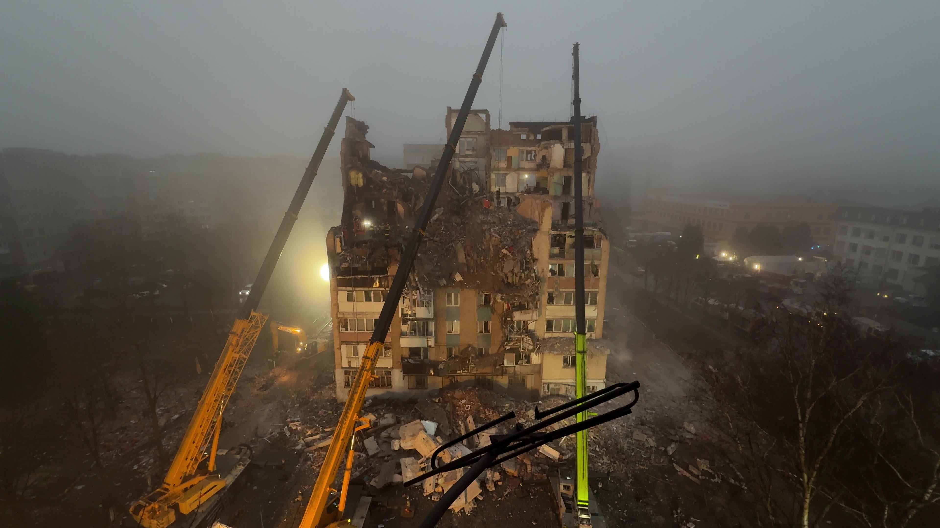 Search and rescue operation at the site where a Russian missile struck a multi-storey residential building in Ternopil, Ukraine