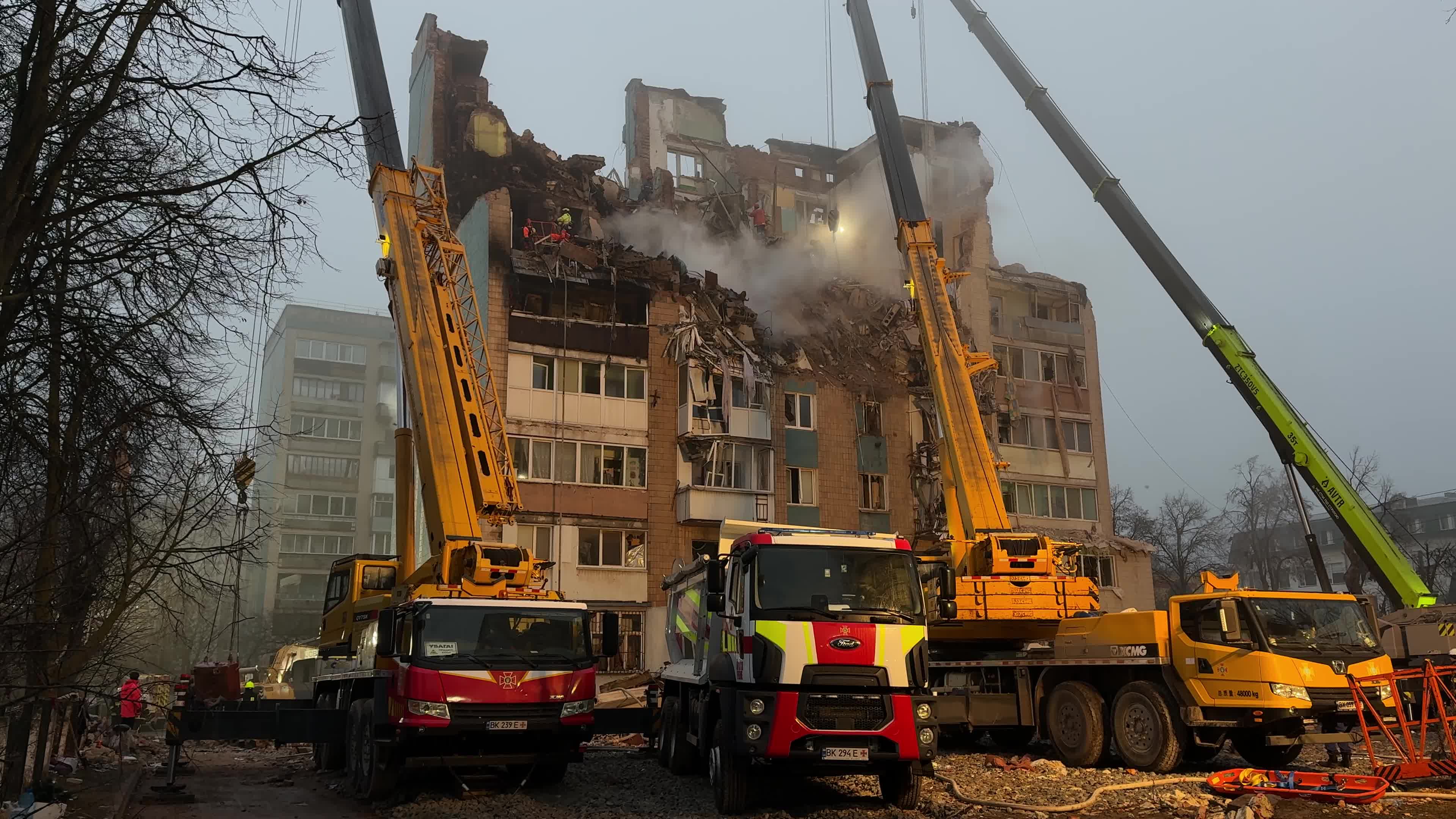 Search and rescue operation at the site where a Russian missile struck a multi-storey residential building in Ternopil, Ukraine