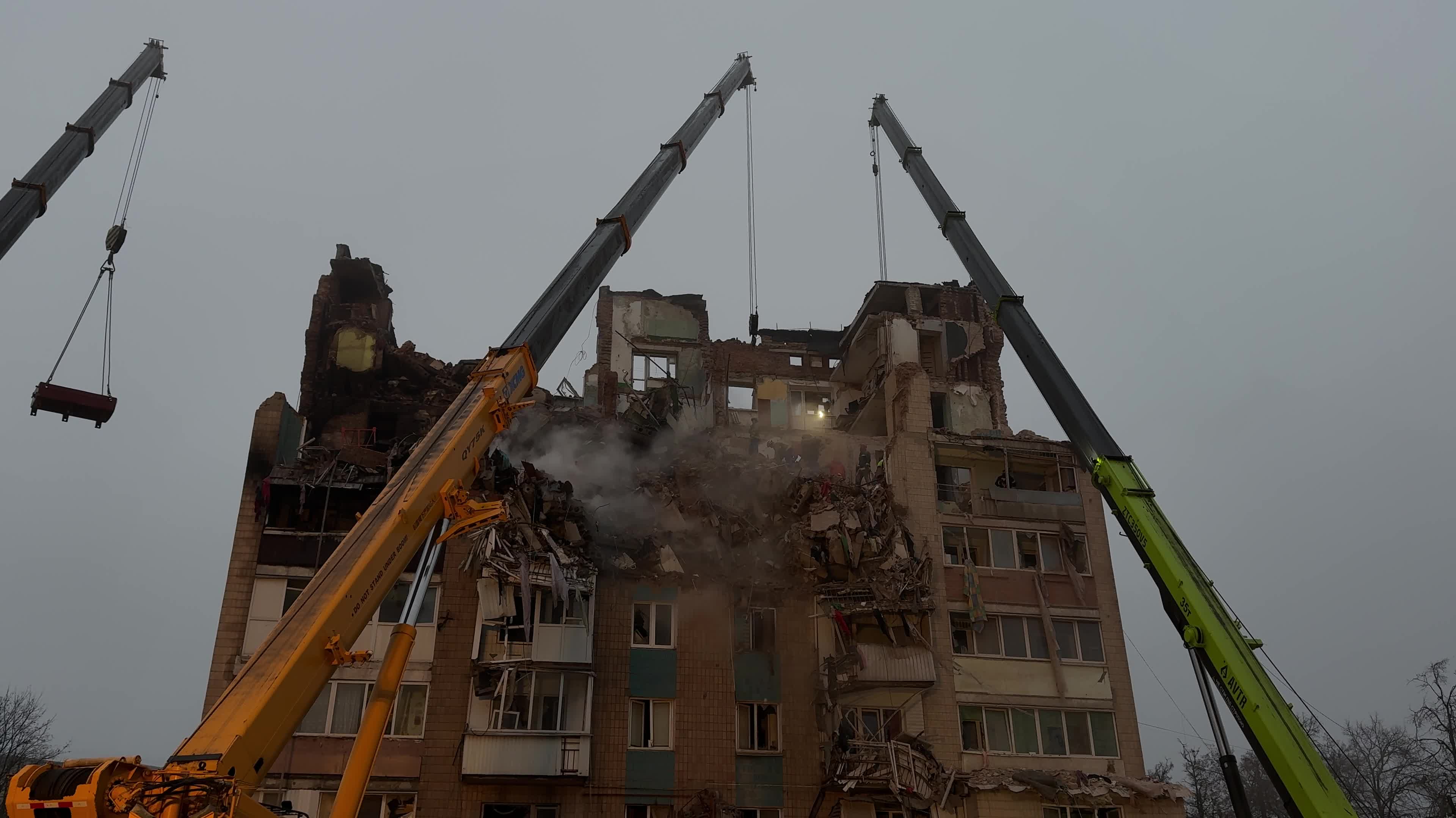 Search and rescue operation at the site where a Russian missile struck a multi-storey residential building in Ternopil, Ukraine