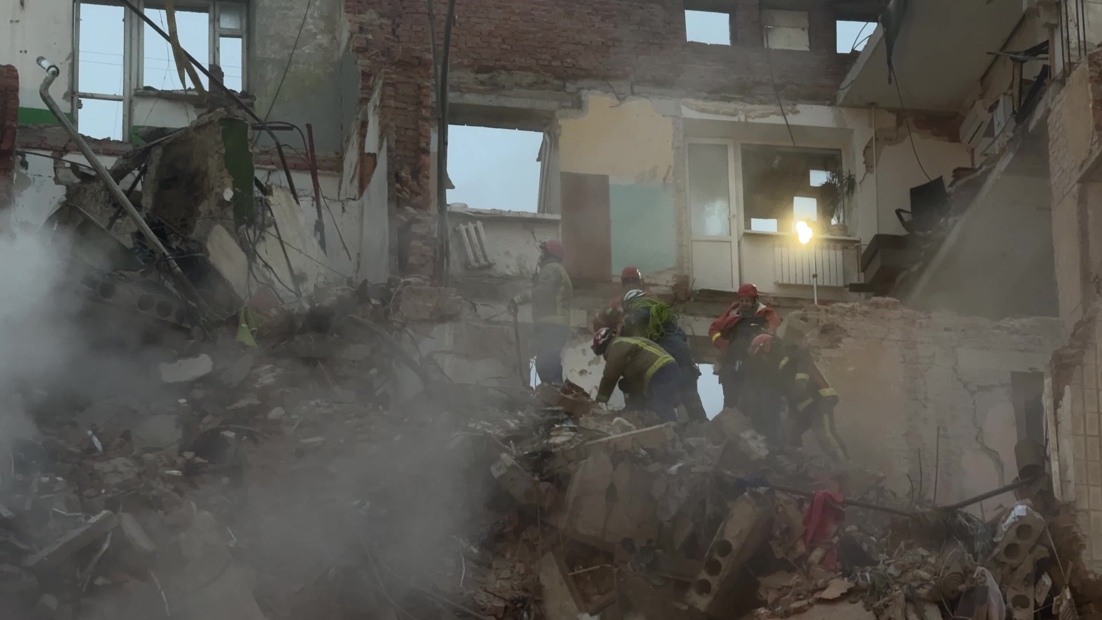 Search and rescue operation at the site where a Russian missile struck a multi-storey residential building in Ternopil, Ukraine