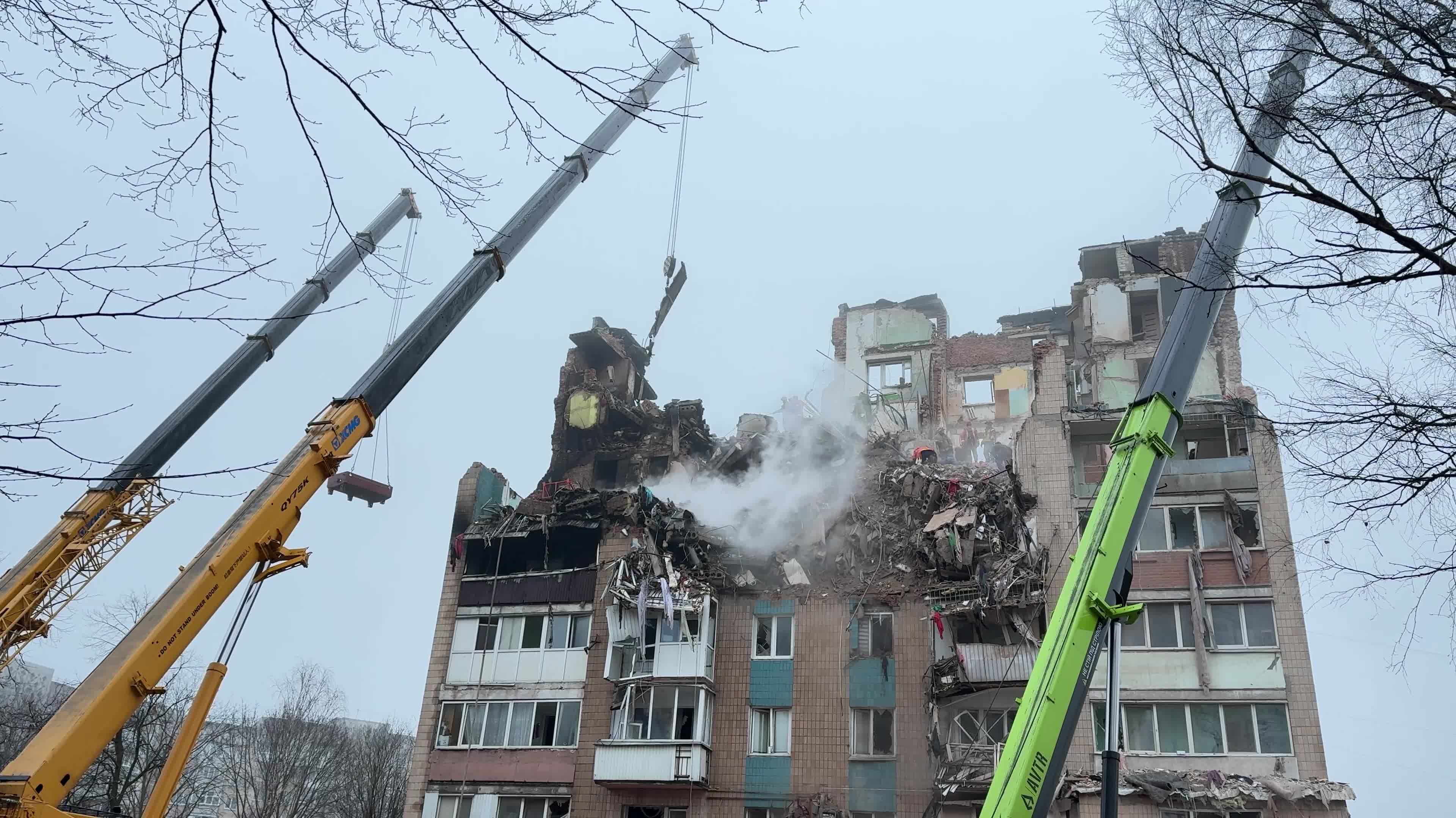 Search and rescue operation at the site where a Russian missile struck a multi-storey residential building in Ternopil, Ukraine