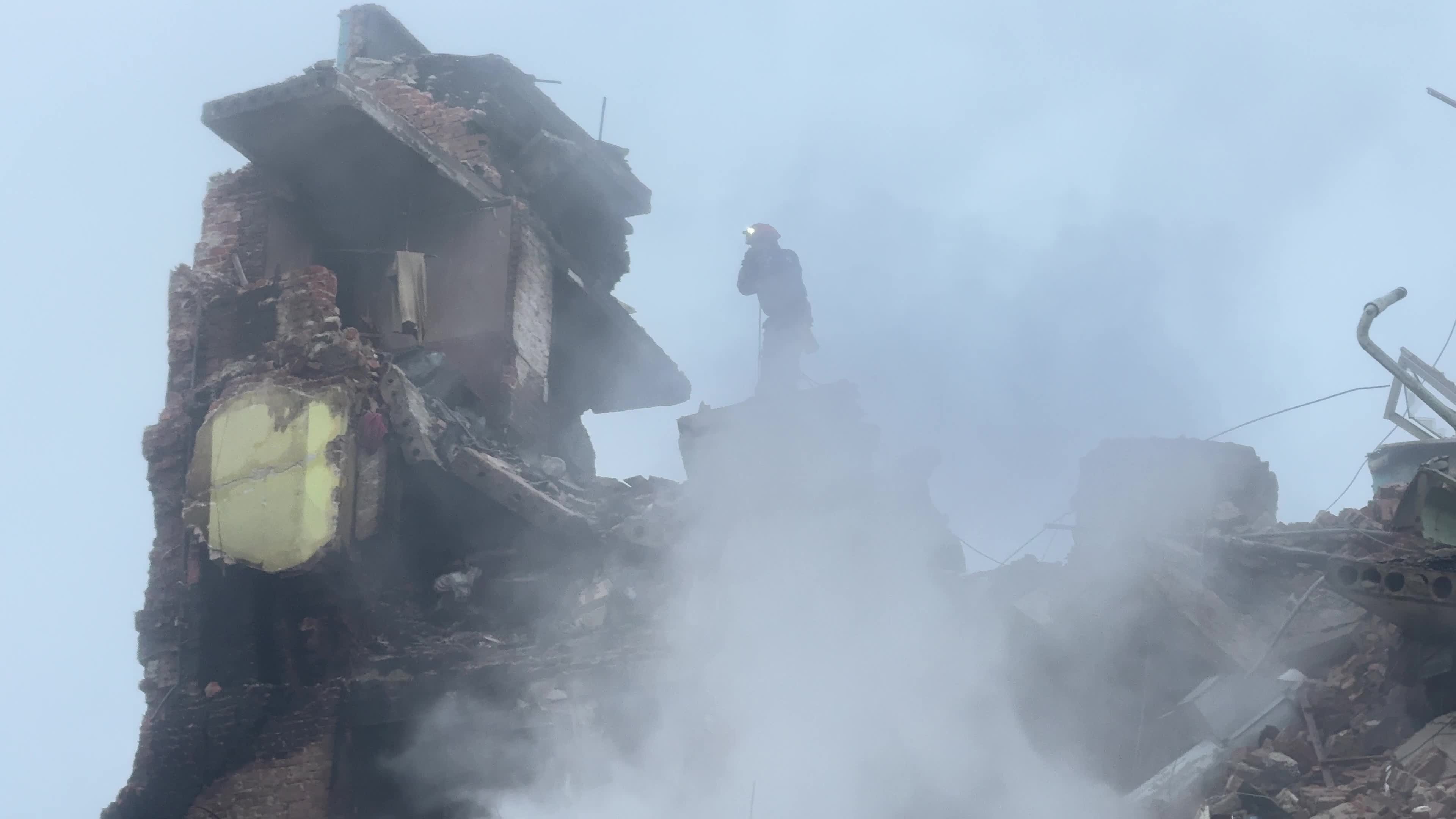 Search and rescue operation at the site where a Russian missile struck a multi-storey residential building in Ternopil, Ukraine