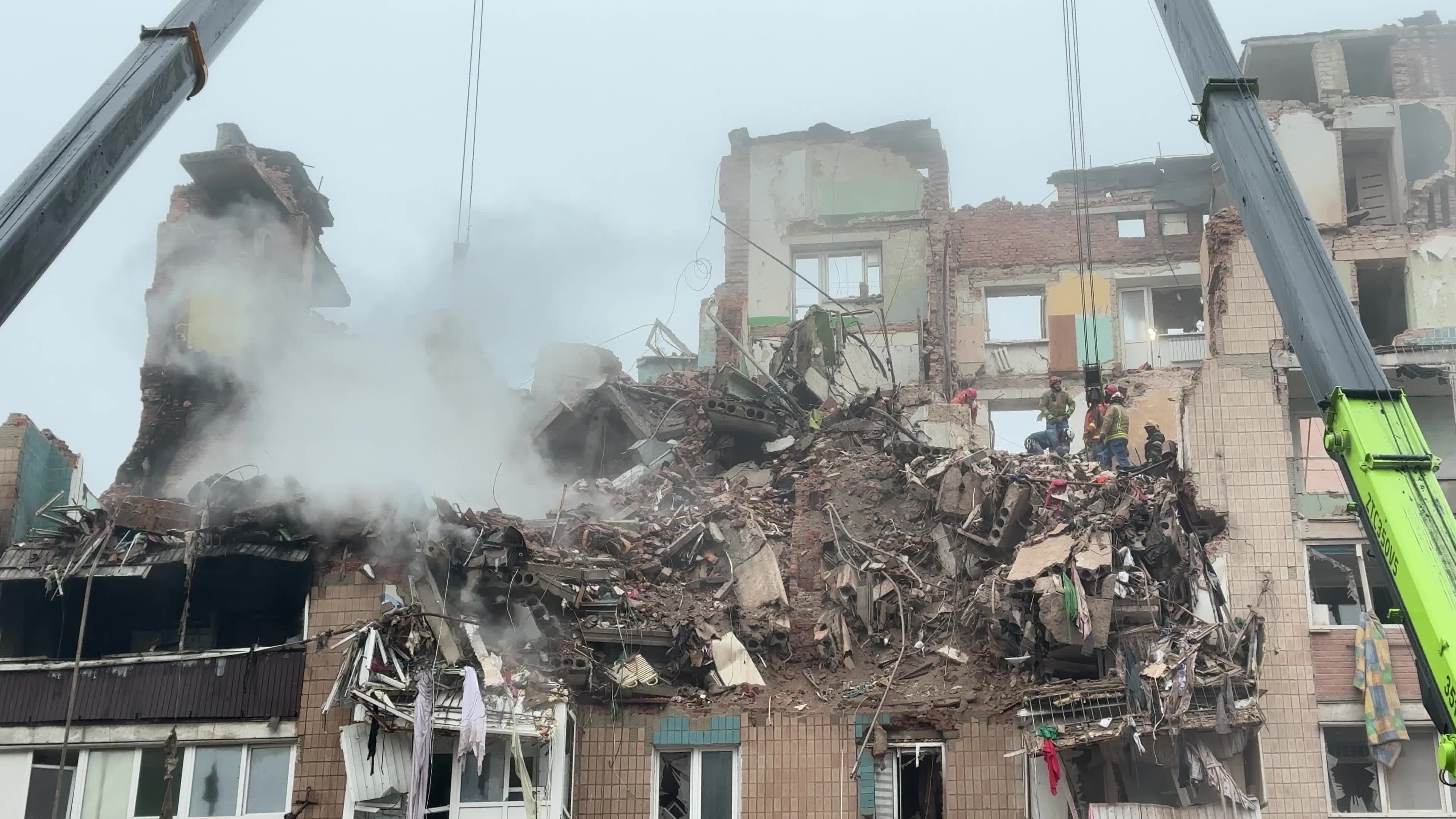 Search and rescue operation at the site where a Russian missile struck a multi-storey residential building in Ternopil, Ukraine