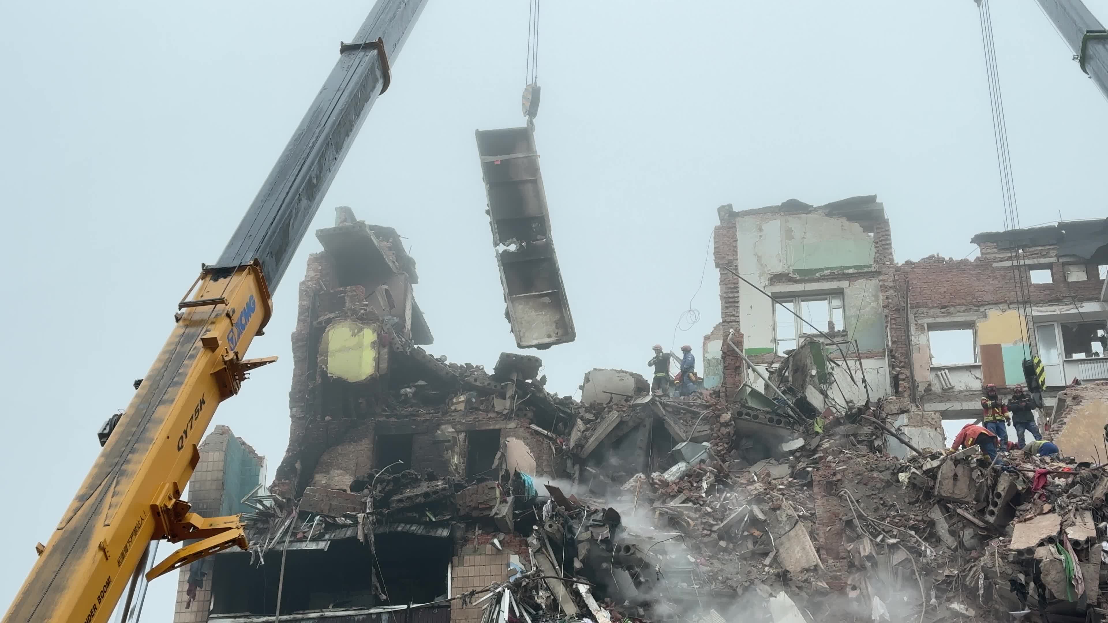 Search and rescue operation at the site where a Russian missile struck a multi-storey residential building in Ternopil, Ukraine