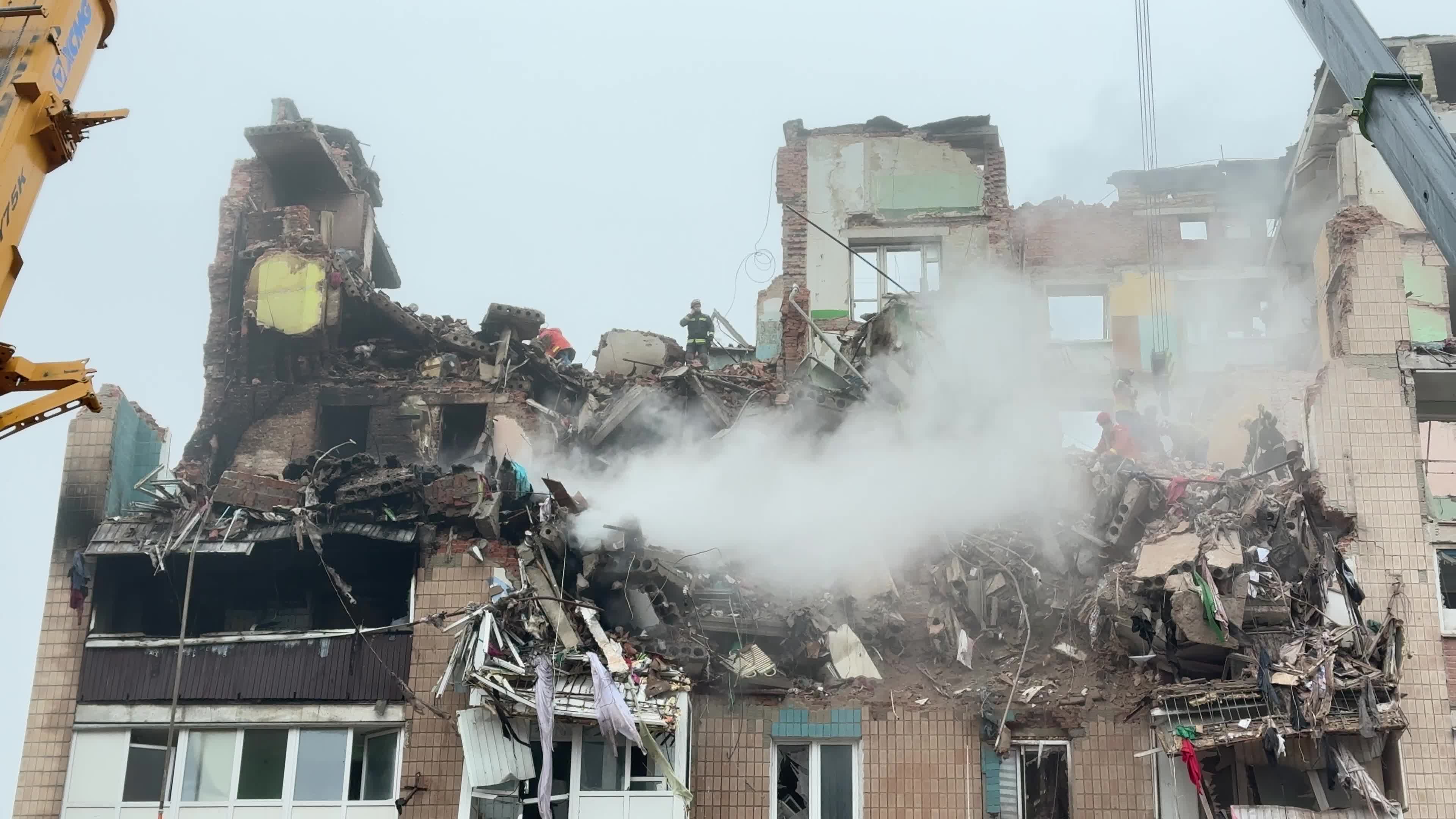 Search and rescue operation at the site where a Russian missile struck a multi-storey residential building in Ternopil, Ukraine
