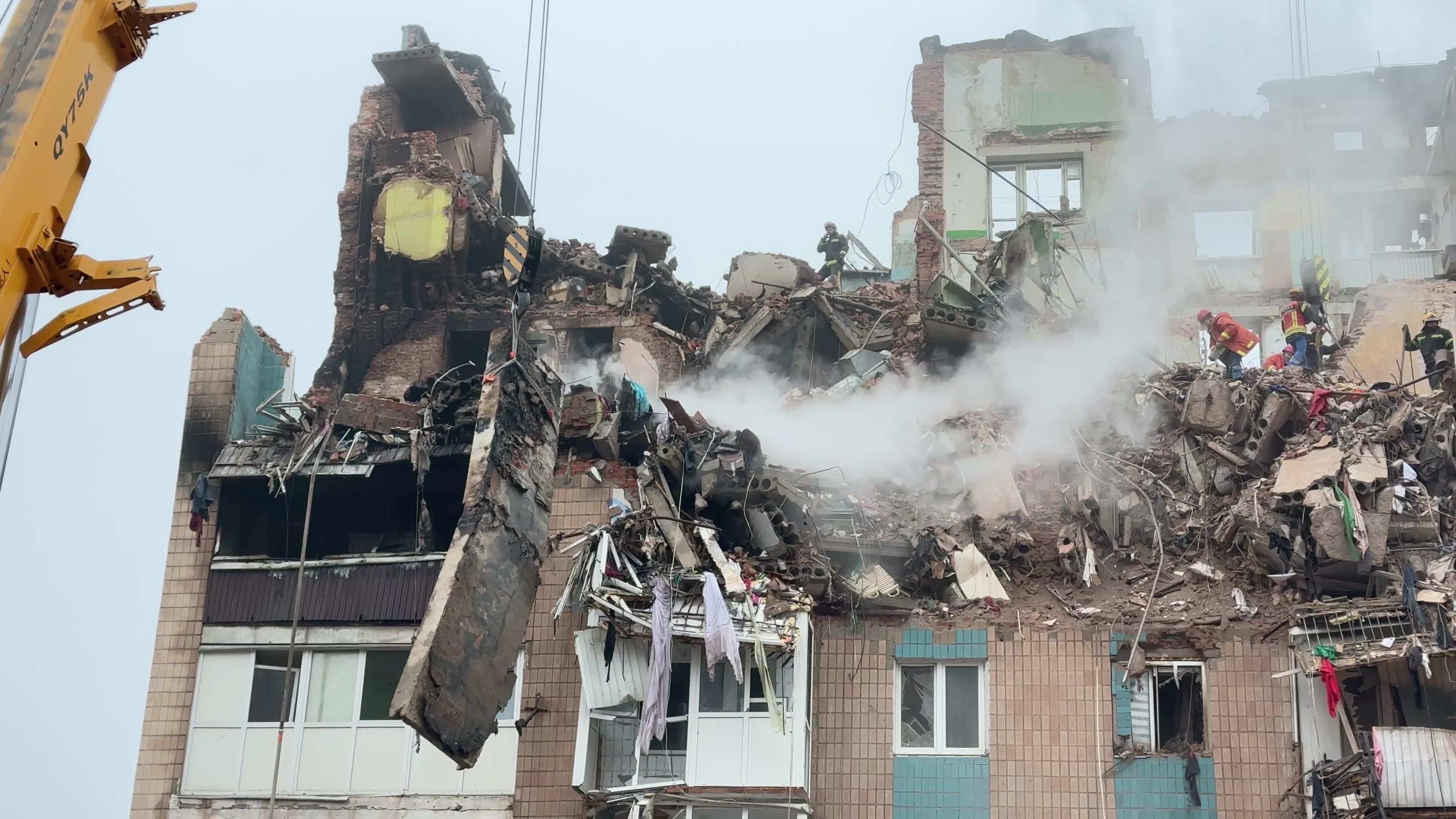 Search and rescue operation at the site where a Russian missile struck a multi-storey residential building in Ternopil, Ukraine