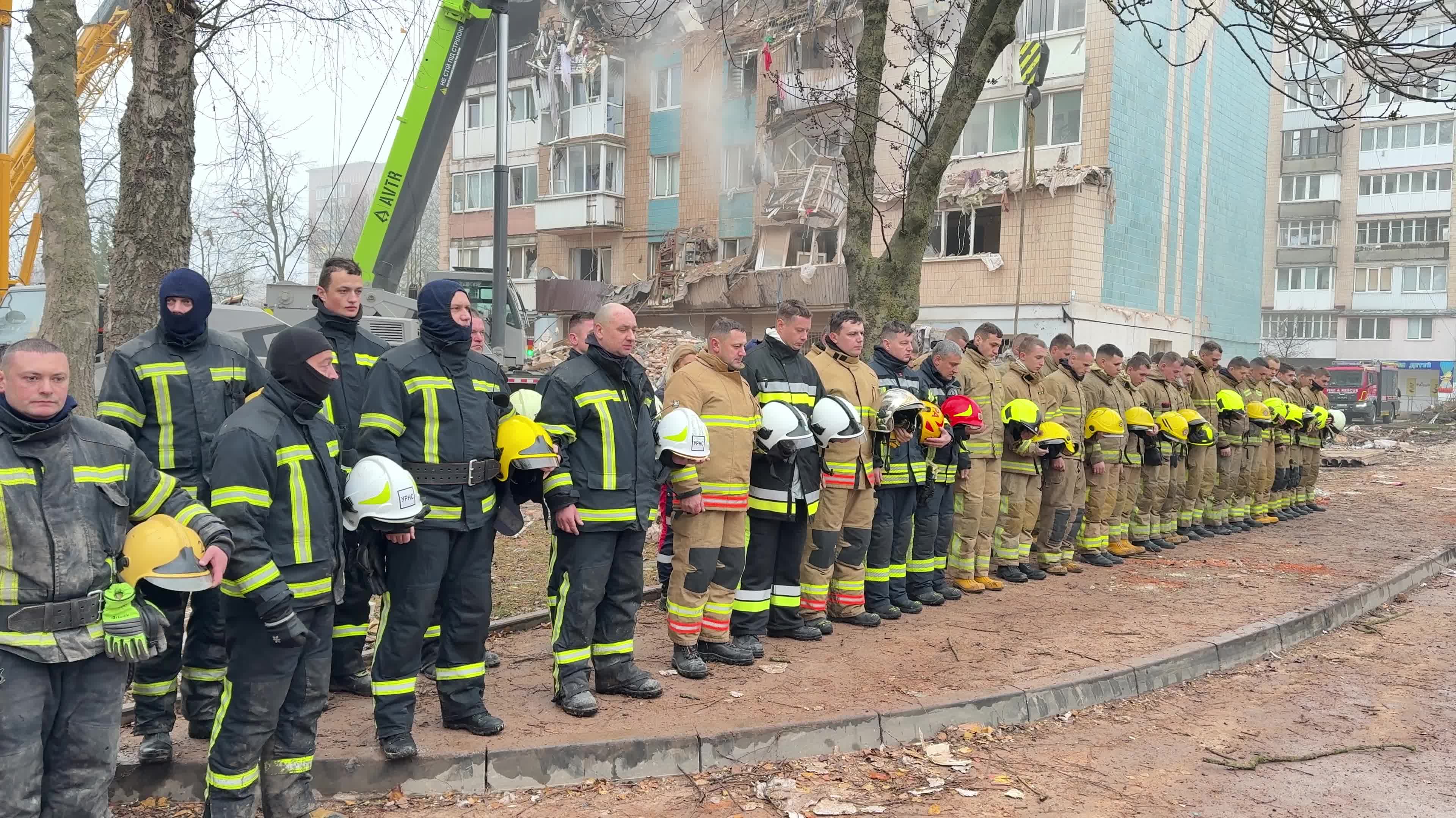 Search and rescue operation at the site where a Russian missile struck a multi-storey residential building in Ternopil, Ukraine
