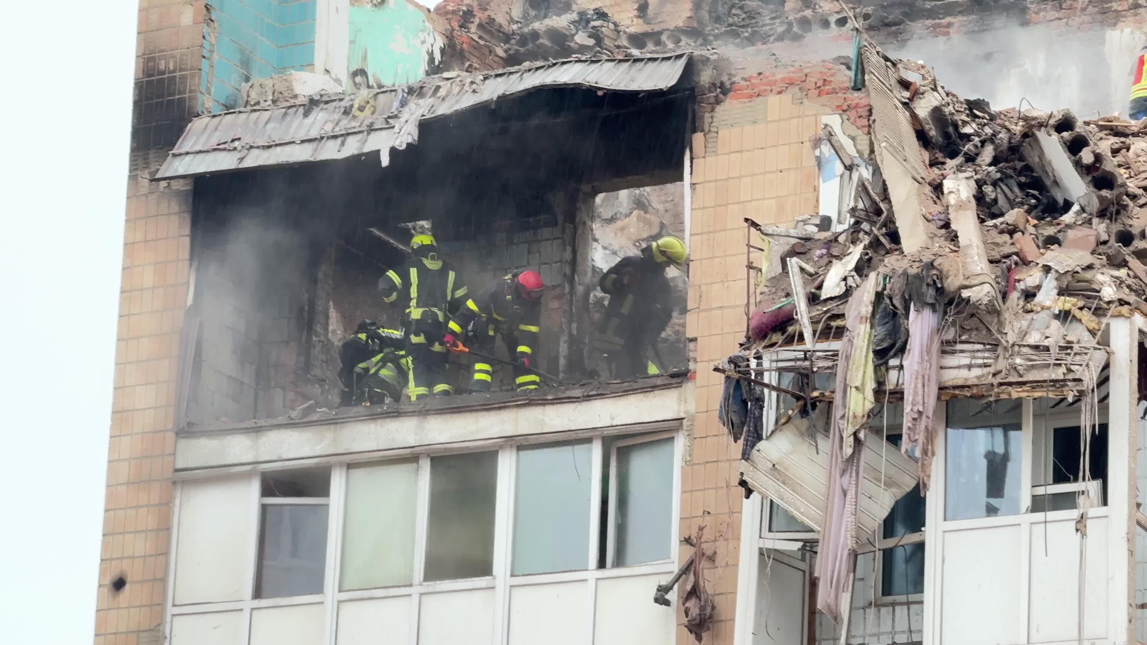 Search and rescue operation at the site where a Russian missile struck a multi-storey residential building in Ternopil, Ukraine