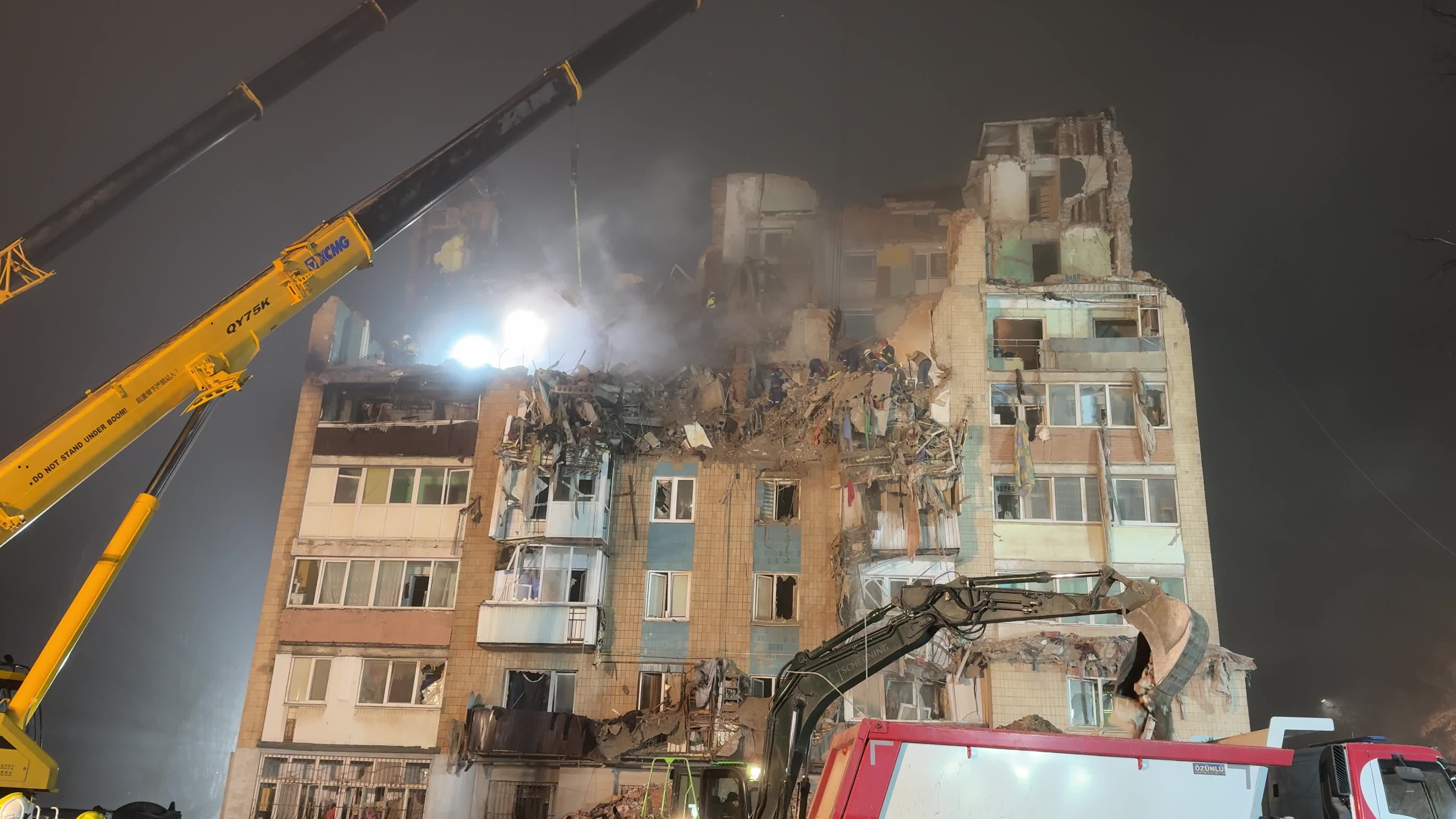 Search and rescue operation at the site where a Russian missile struck a multi-storey residential building in Ternopil, Ukraine