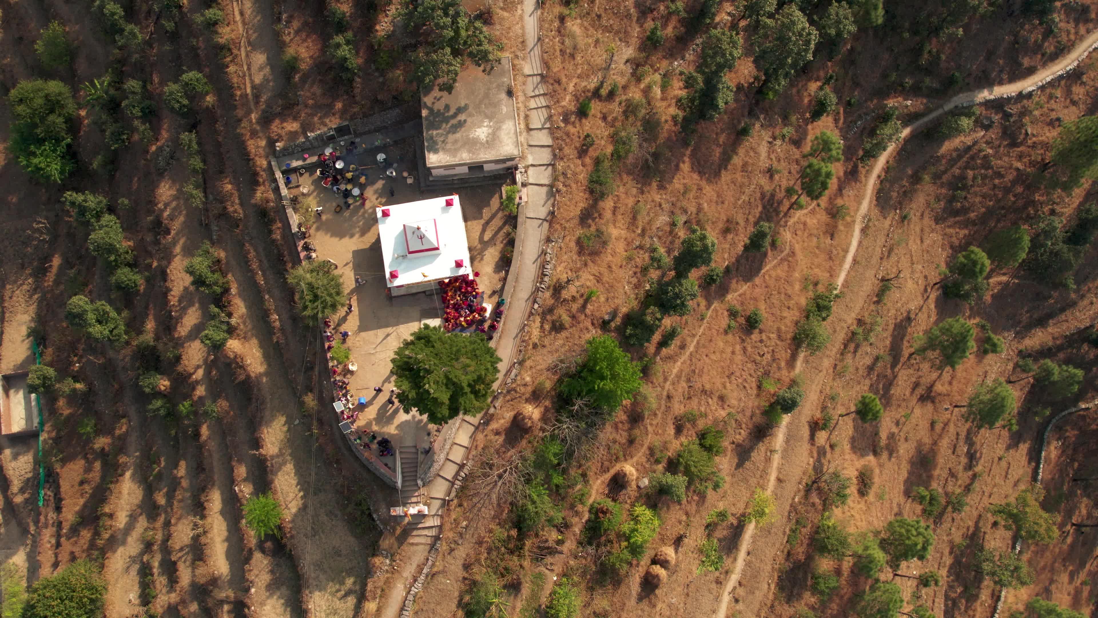 4K Drone View of Village Festival in Uttarakhand Celebrating Lord Ram’s Birth Anniversary at Hilltop Temple